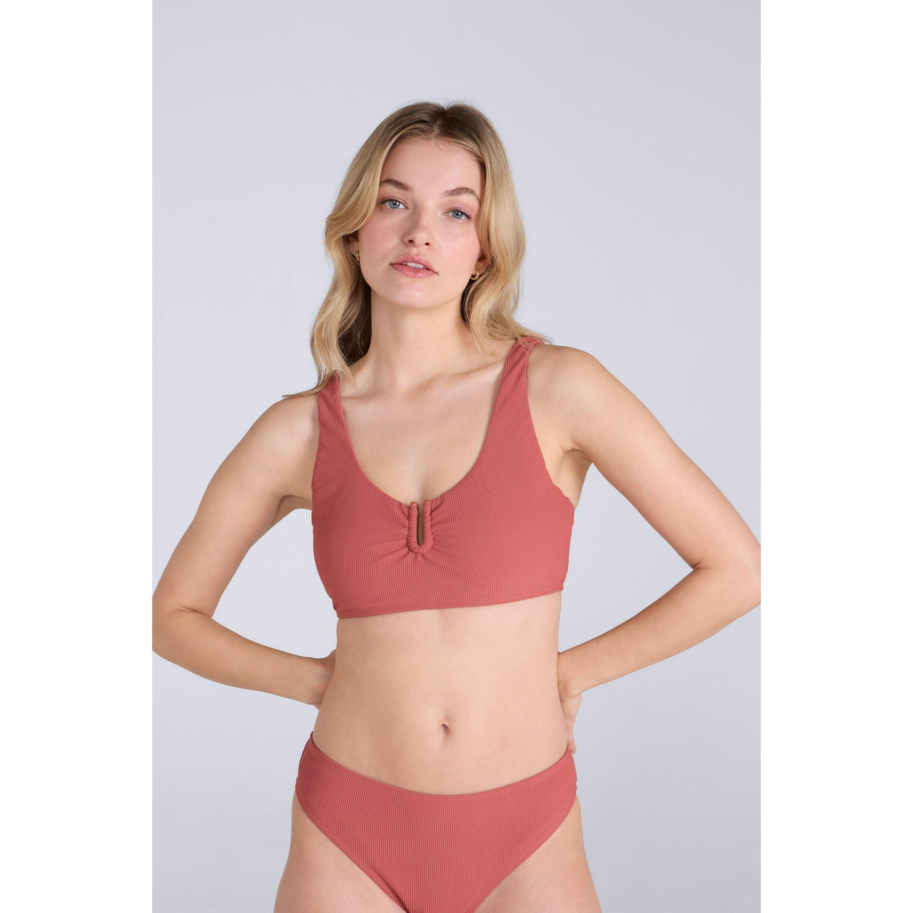 Animal Women's Burgundy Florence Ribbed Bikini Top - 16 Uk - 77% Polyamide/23% Elastane