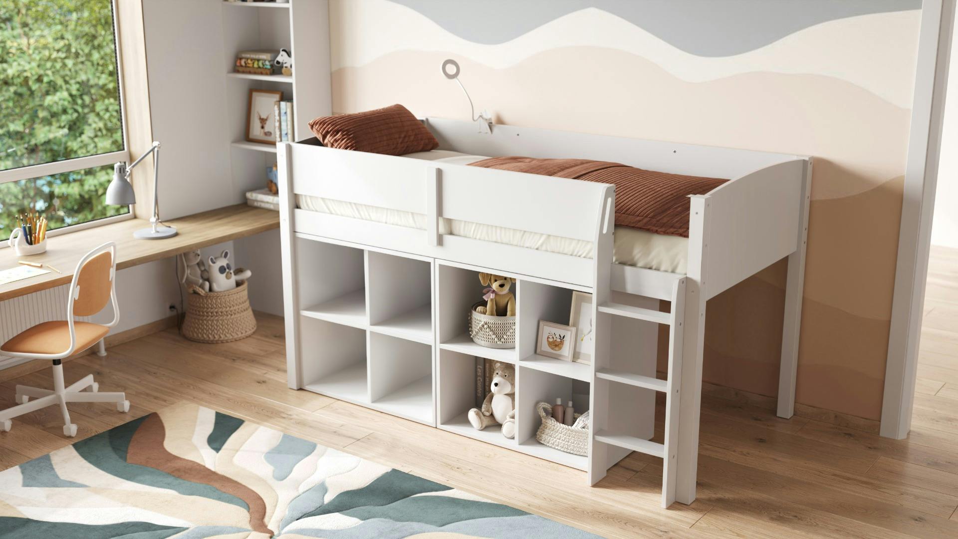 Rackhams White Loop Mid Sleeper Bed Cube Unit Set - Single