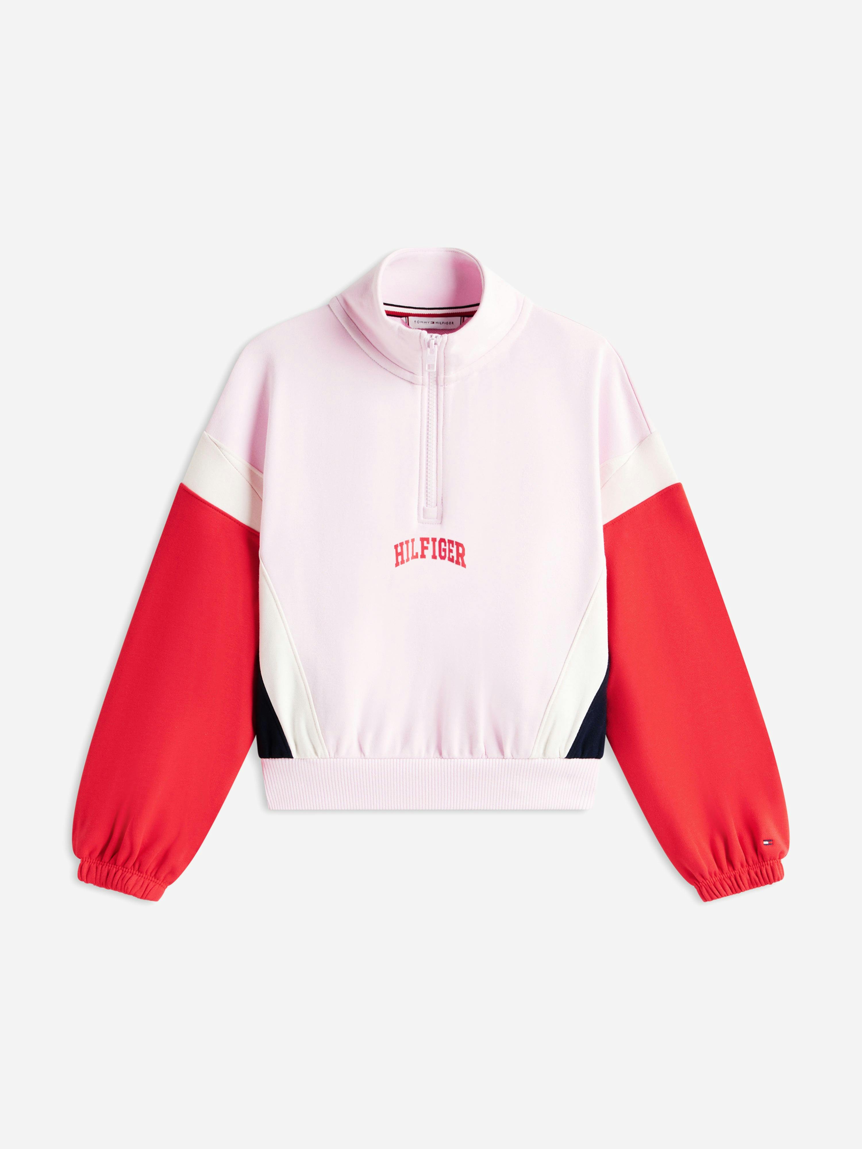 Tommy Hilfiger Girls Pink Varsity Half Zip Sweatshirt In - 16 Yrs