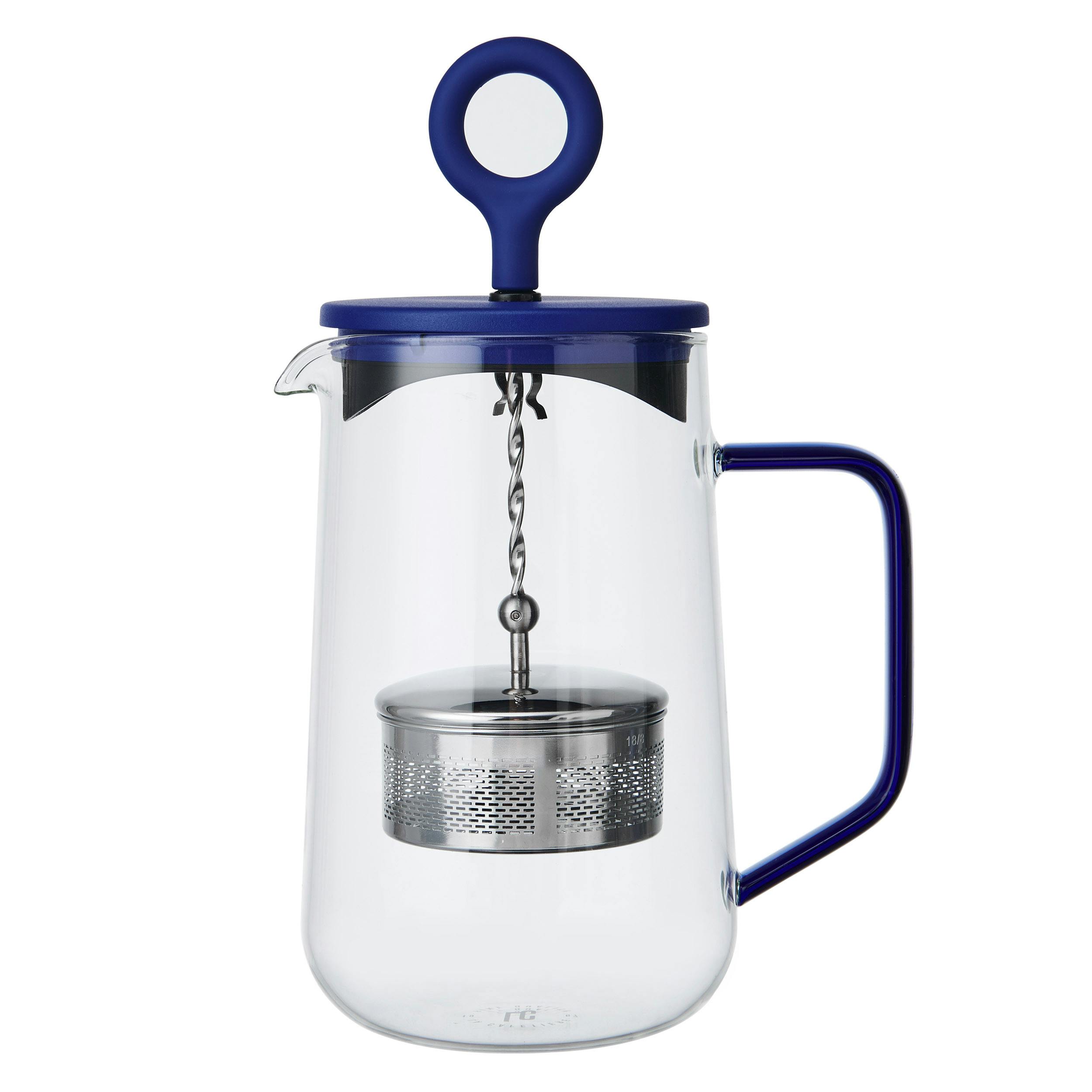Rackhams Blue 'Gyro' 4 Cup Glass Spinning Tea Infuser With Lid, 1.25L - Glass - Teapot