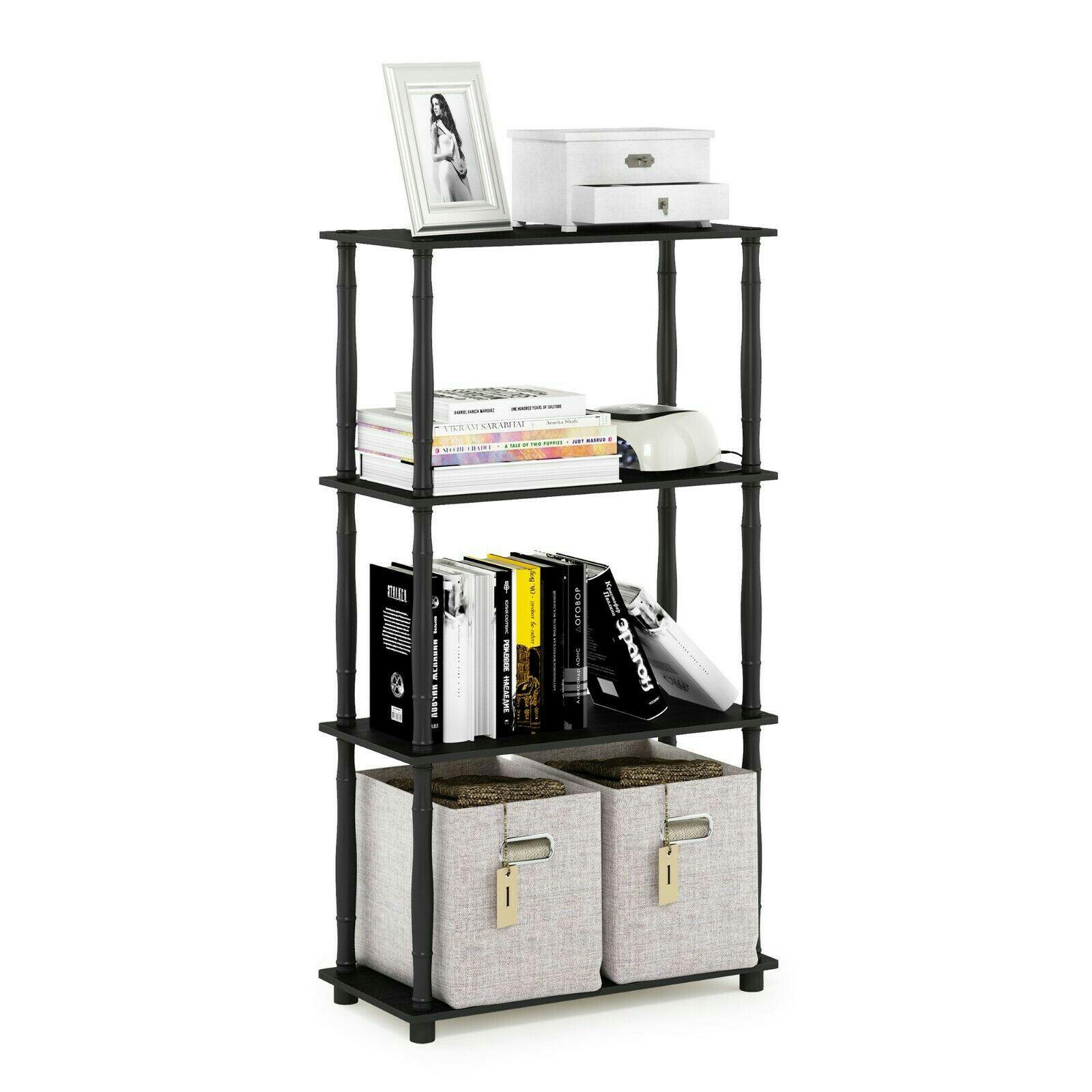 Walplus Black Sturdy Turn-N-Tube 4-Tier Multipurpose Shelf Display Rack With Classic Tubes, Americano/ For Home Office