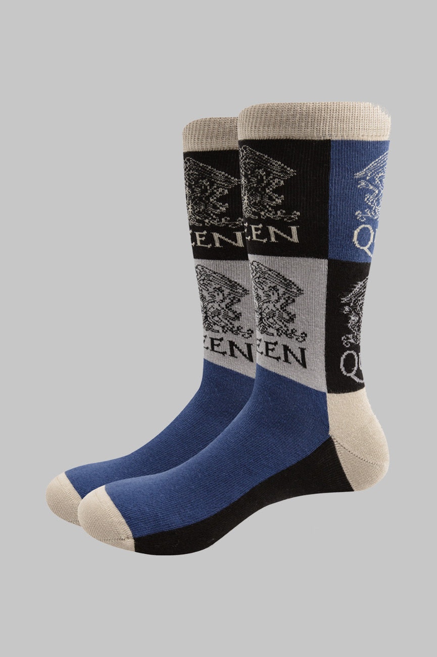Paradiso Clothing Men's Blue Queen Blocks Band Logo Socks