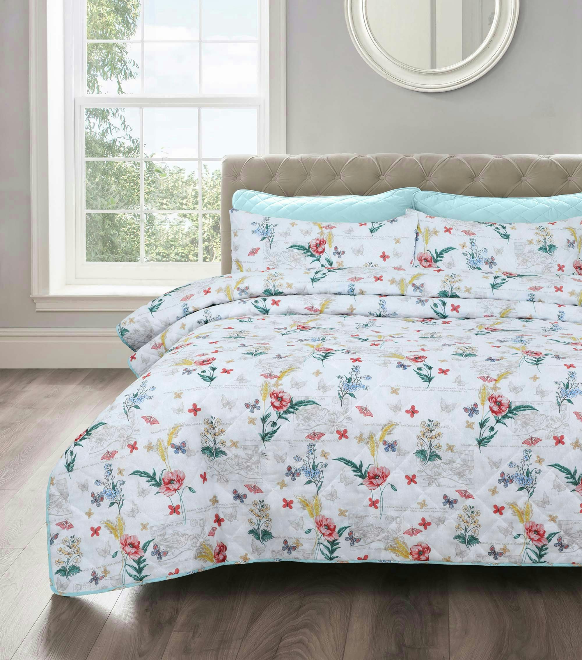 Velosso Sacramento Floral Cotton Blend Quilted Bedspread Set - Multi - King
