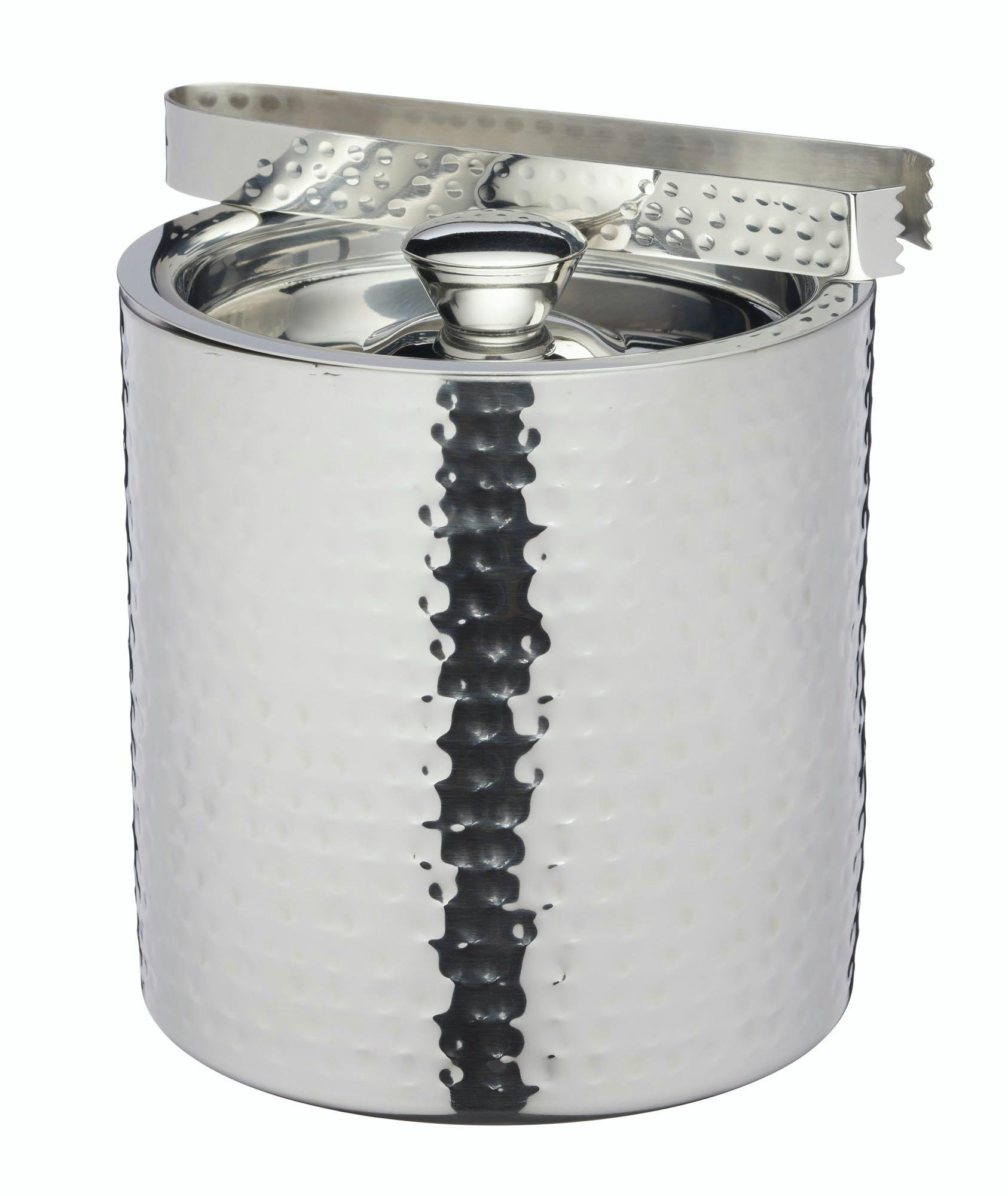 Rackhams Silver Small Hammered Ice Bucket With Lid And Tongs, 1.5L - Stainless Steel - Ice Bucket