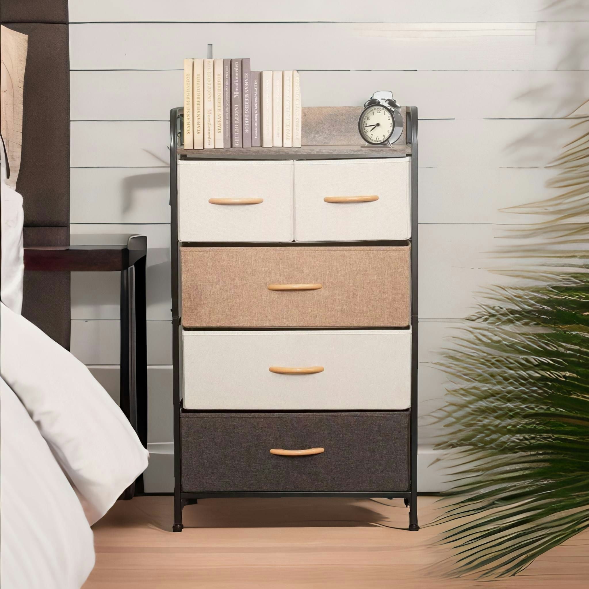 Rafaelo Mobilia Brown 5 Fabric Drawer Bedroom Dresser With Large Drawers