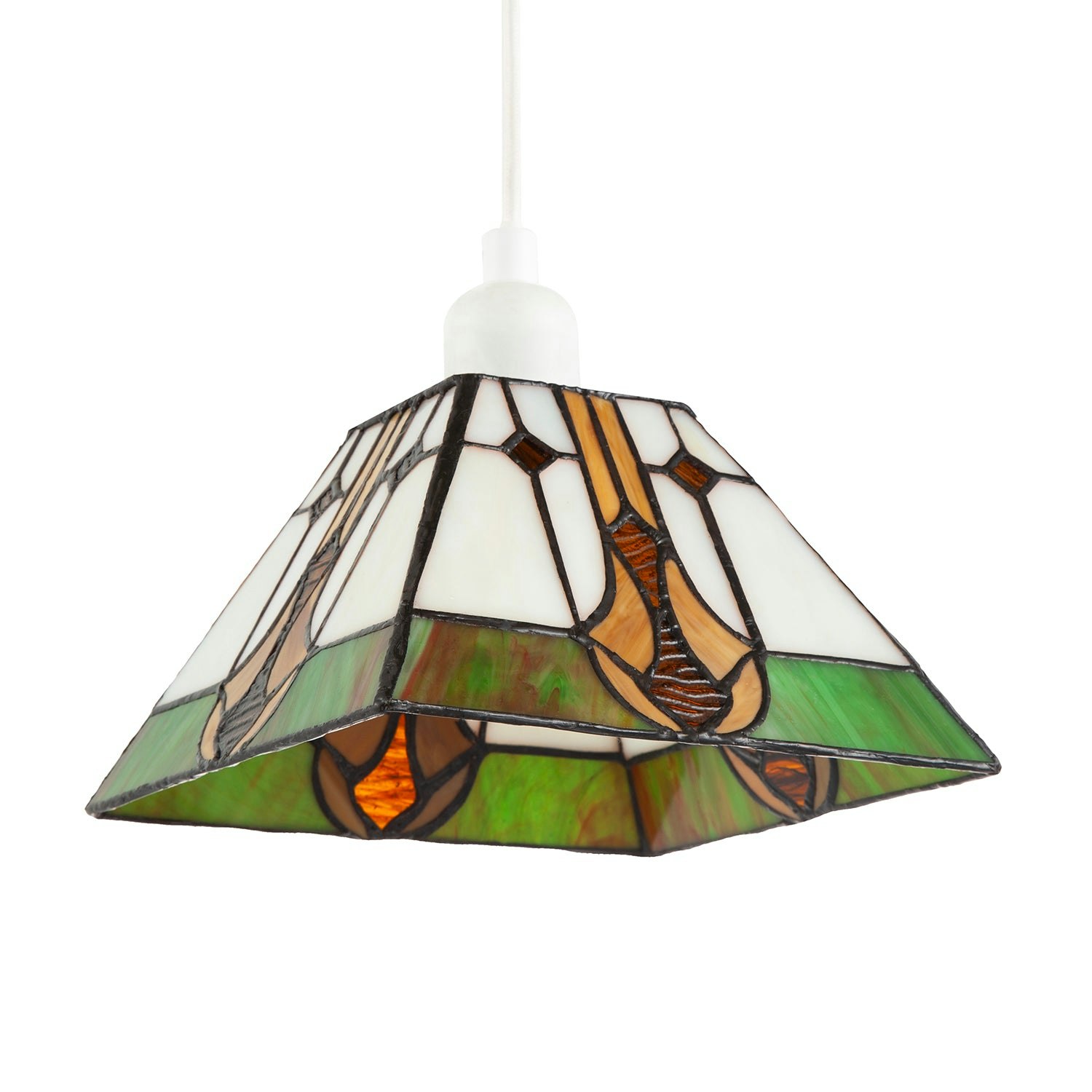 Happy Homewares Tiffany Glass Pendant Light Shade - Green and Amber - 20cm - Image 2