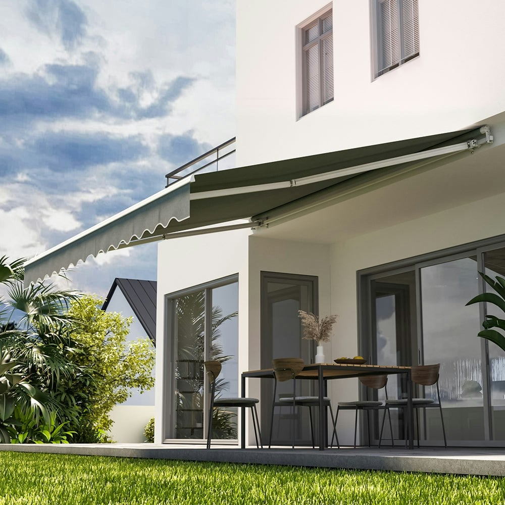 Rackhams Grey 6Ft/ 8Ft/ 9Ft/ 11Ft/ 13Ft Outdoor Retractable Patio Manual Shelter Awning Canopy For Window And Door - 13Ft