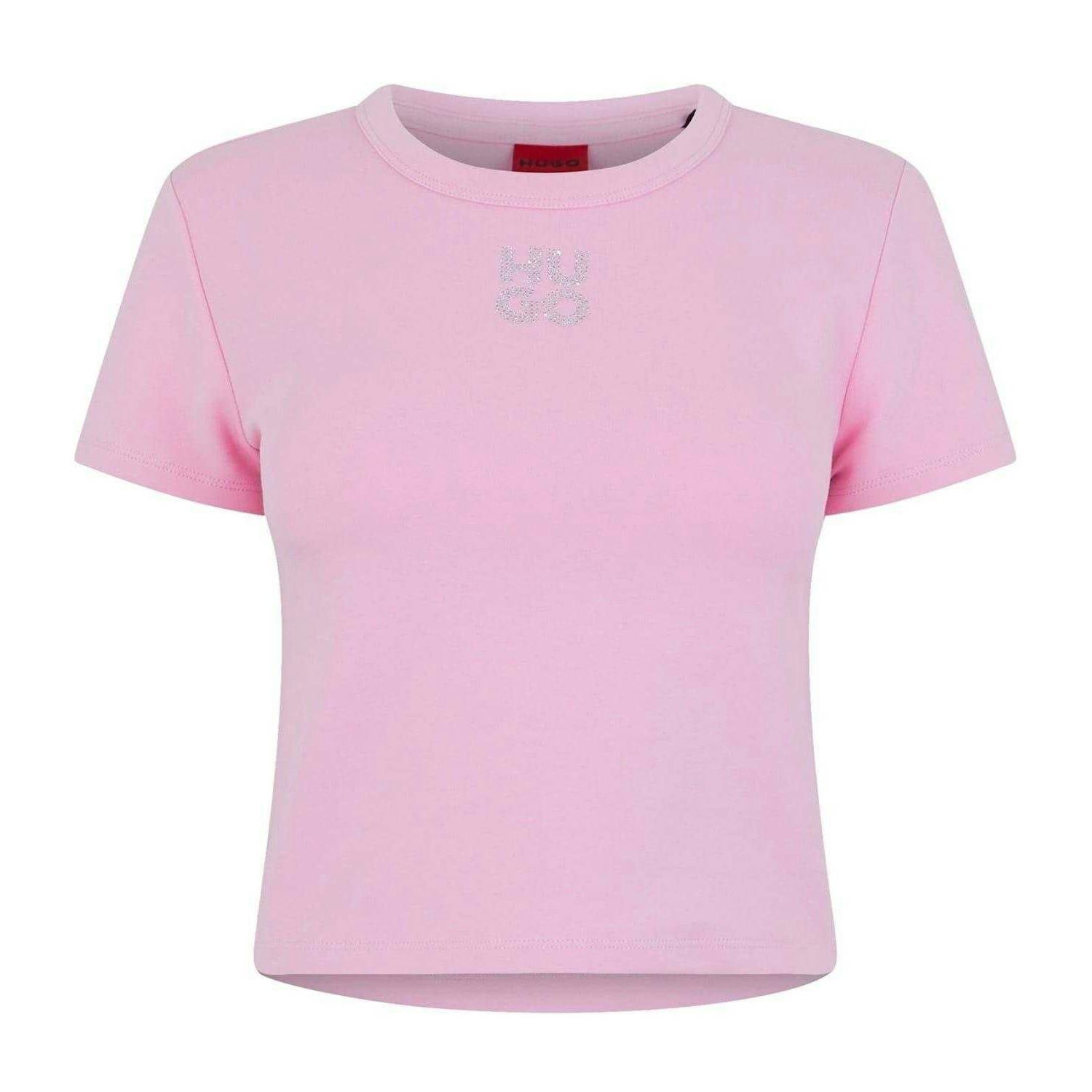 Hugo Women's Pink / Cropped Slim T-Shirt - Xs - 95% Cotton/5% Elastane