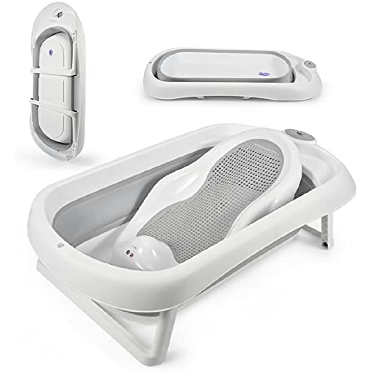 Fimous White/Grey Foldable Baby Bath Tub With Newborn Cushion - &