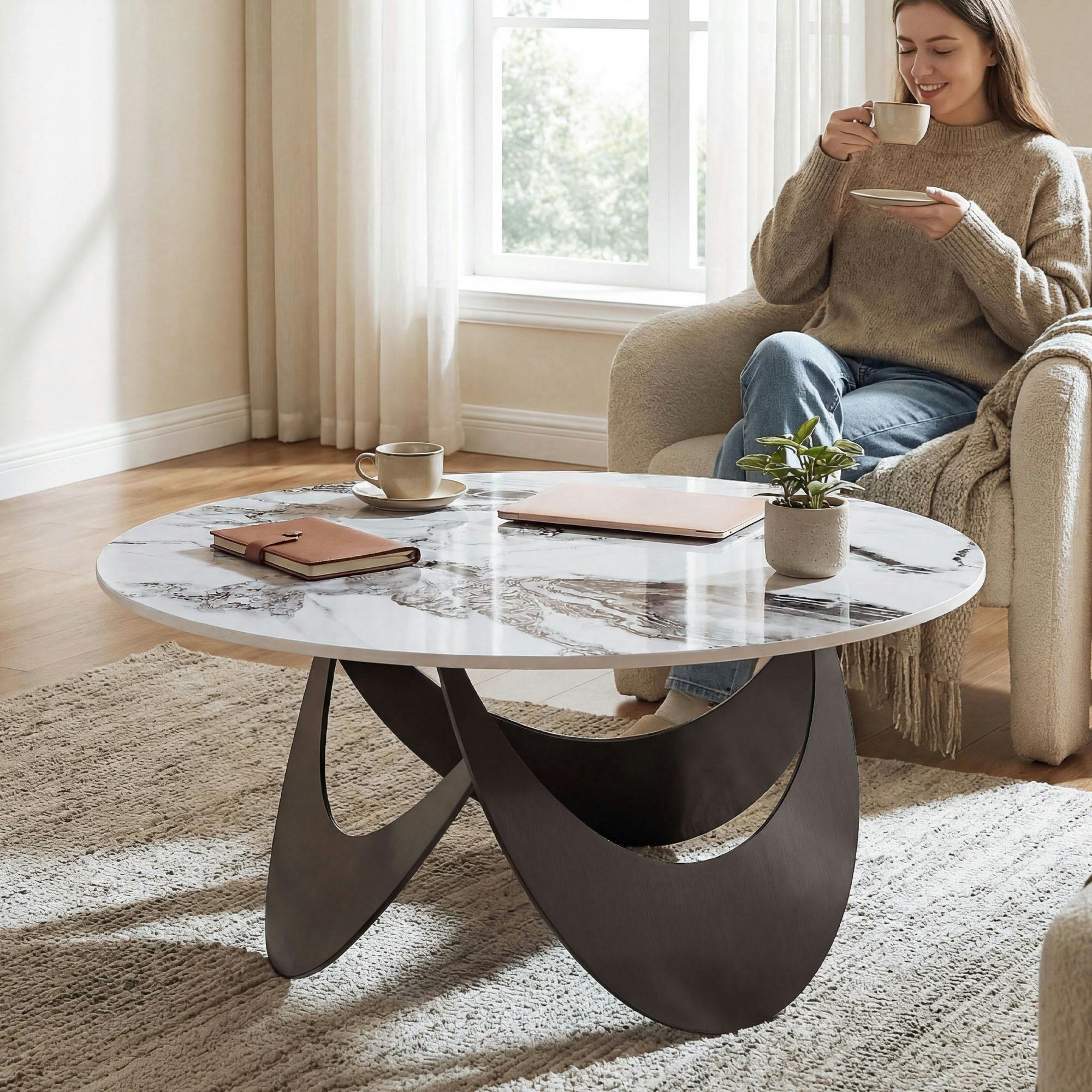Rackhams White Coffee Table Sintered Stone Top - Coffee Table - 80 X 80 X 40 Cm