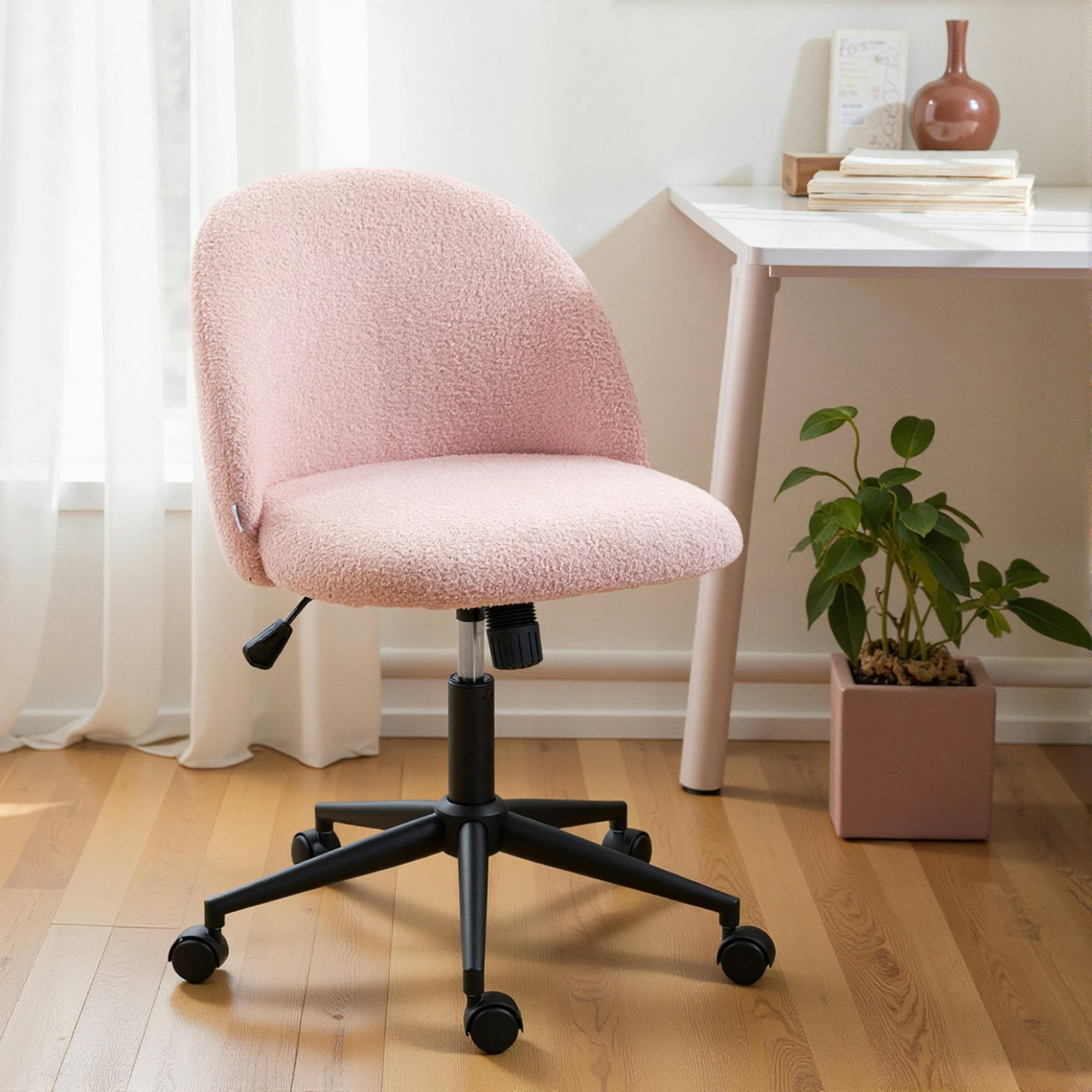 Rackhams Cream/Light/Pink Desk Chair, Fluffy Swivel Office Chair For Makeup Vanity, - Yes