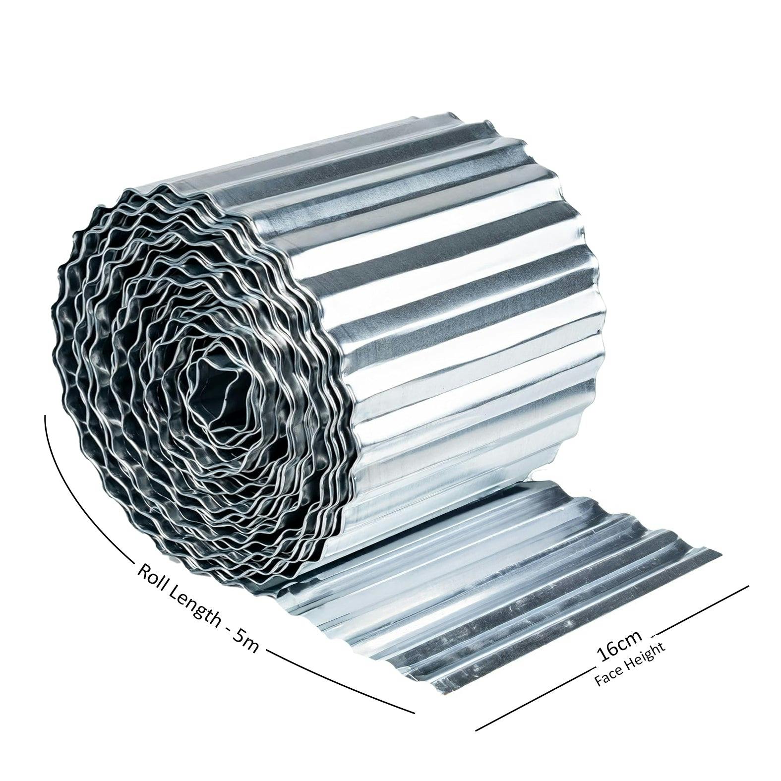 Rackhams Silver Corrugated Metal Garden Border Roll – 5M / 6M / 12M Long Rolls - 5M