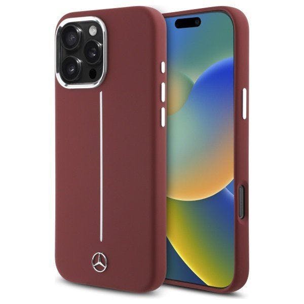Mercedes White/Red Benz Silicone Stripe Case With Magsafe For Iphone 16 Pro Max 6.9" - Mehmp16x23sumsr