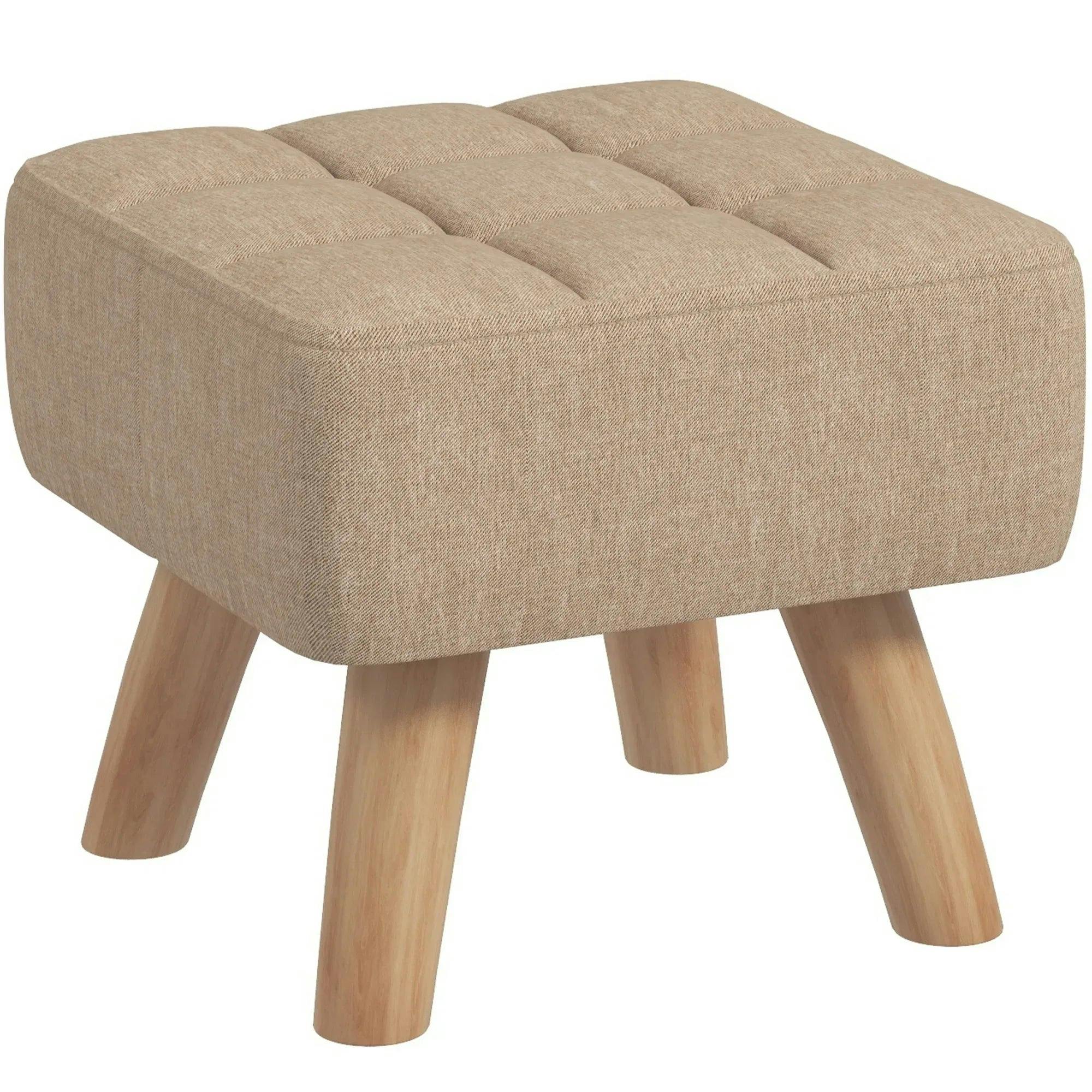 HOMCOM Tufted Fabric Foot Stool with Rubber Wood Legs - Image 6