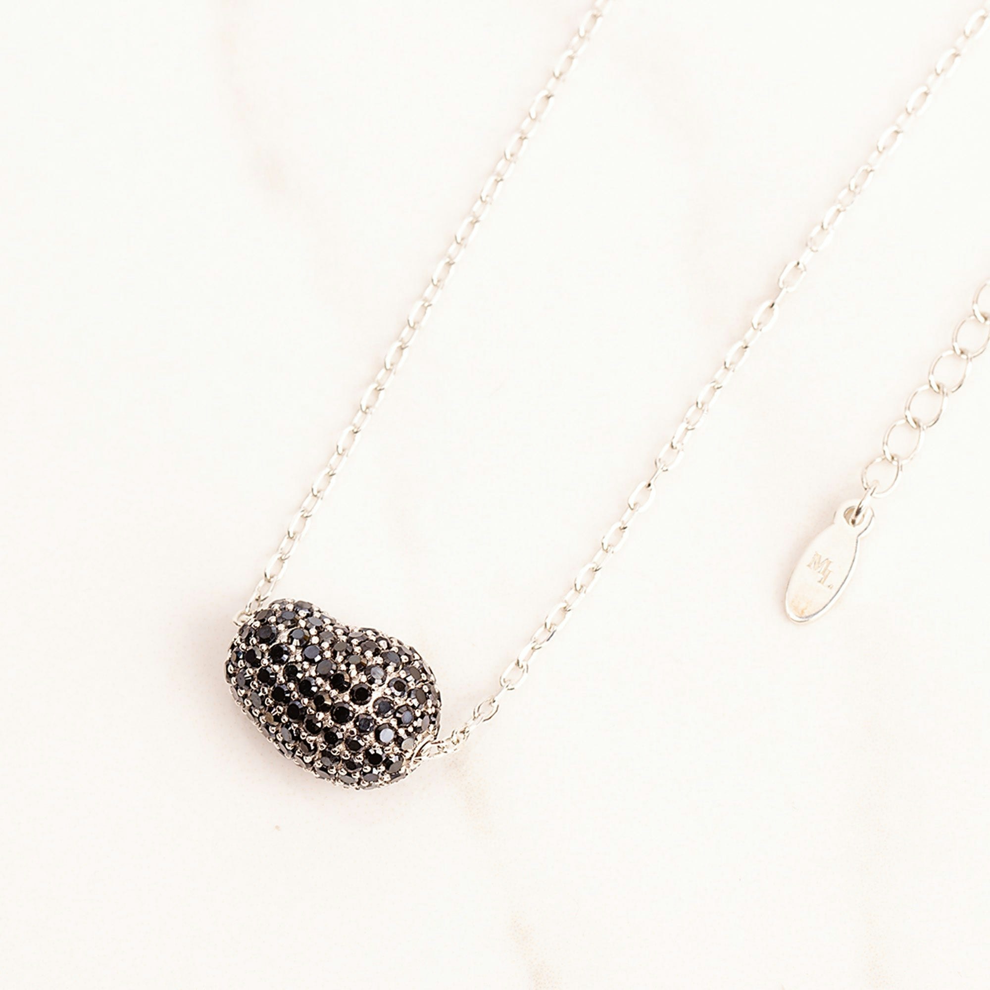 Mylee London Silver/Black Crystal Bean Necklace - Sterling - No