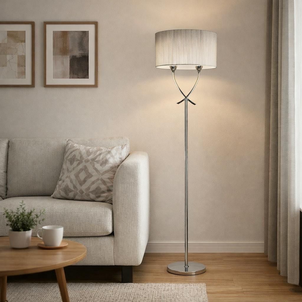 Pagazzi Lighting Light/Silver Justina 2 Polished Chrome Floor Lamp With Thread Shade