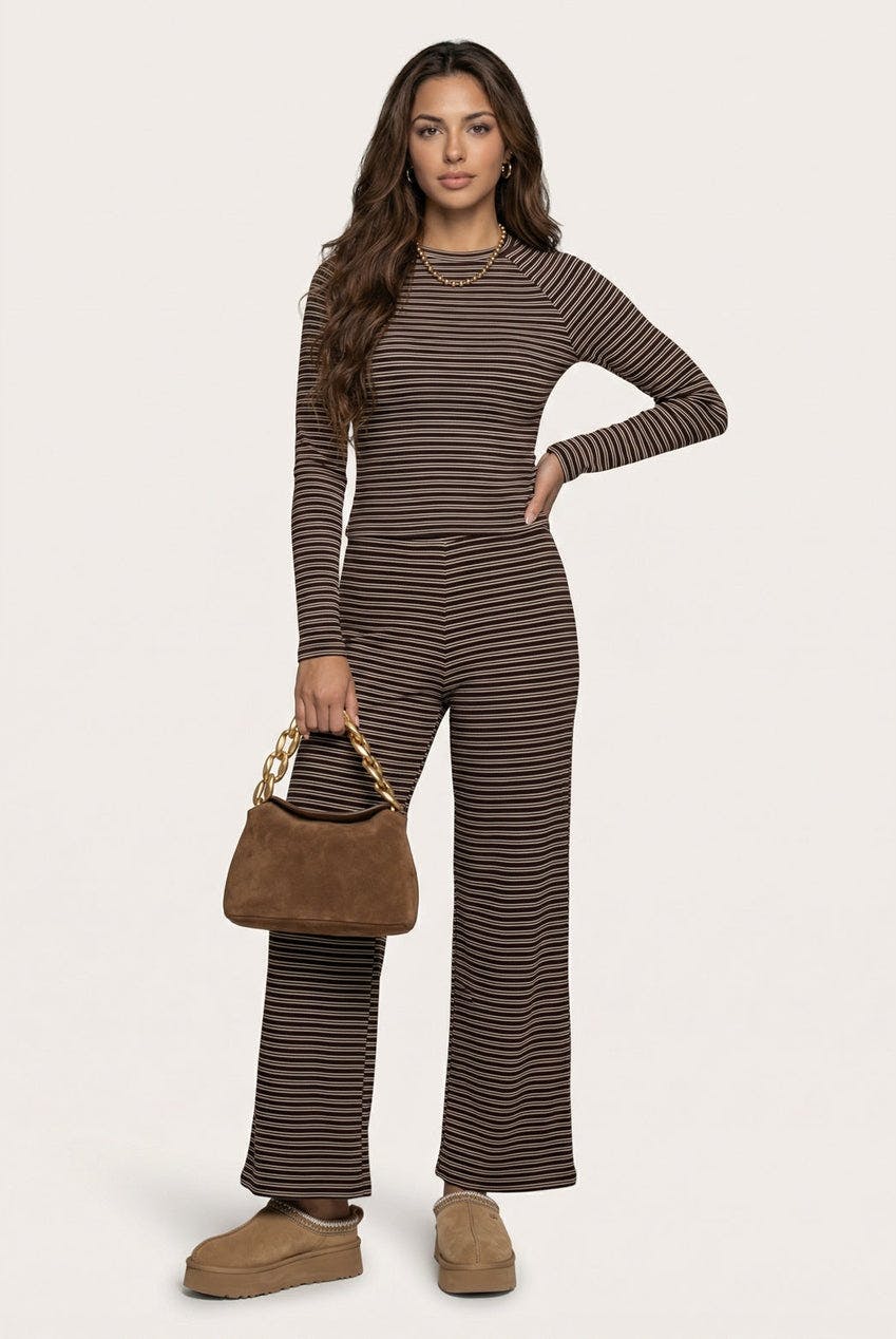 Urban Bliss Jersey Striped Wide Leg Trouser Chocolate - 18