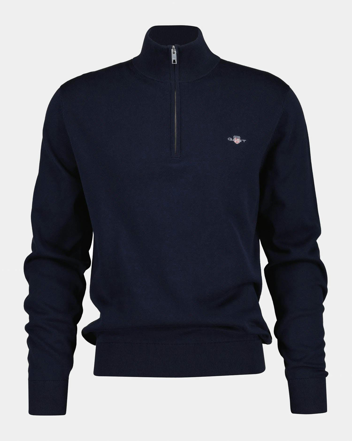Gant Men's Blue Classic Cotton Shield Logo Half Zip Jumper - 433 Evening - 433 Evening - Xxl
