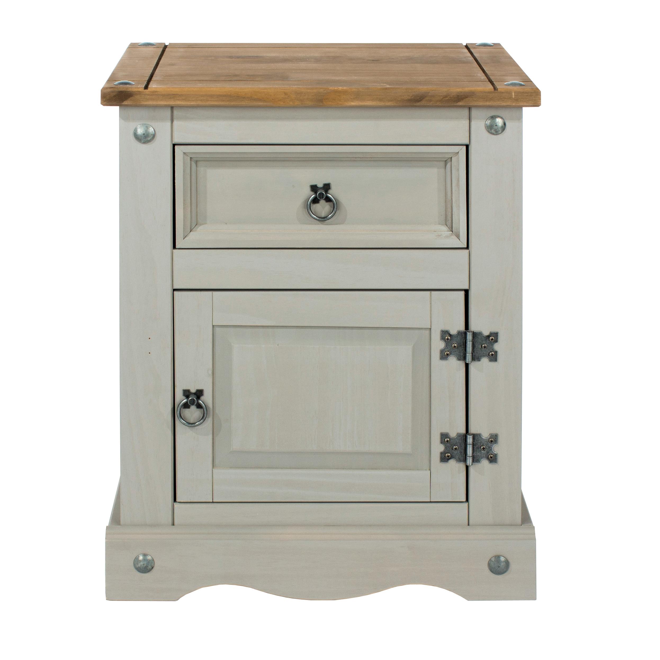 Core Products Grey Corona 1 Door & 1 Drawer Bedside Cabinet - Wax