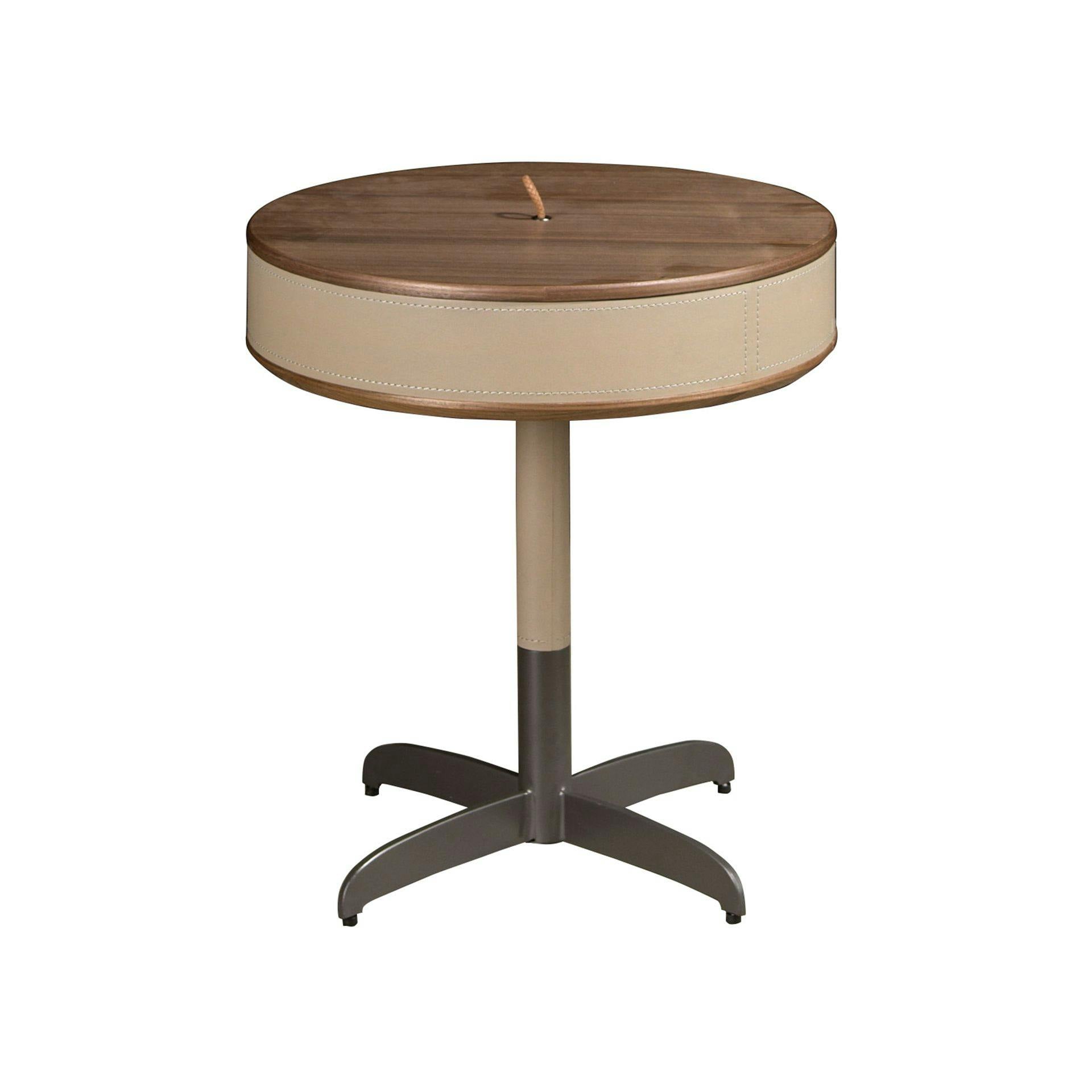 Rackhams Grey Round Corner Table In Leatherette, Walnut And Steel 2156