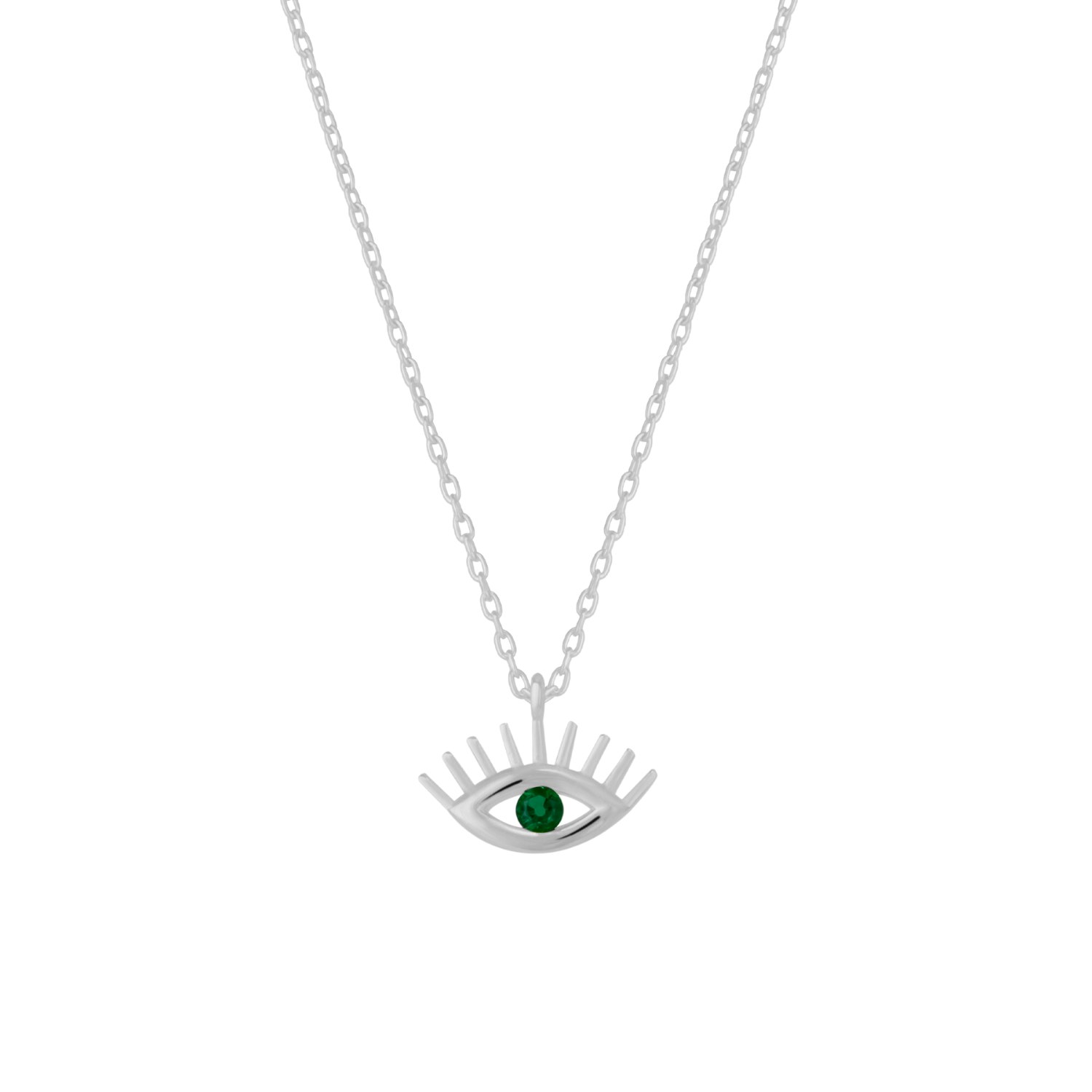 Spero London Silver Emerald Eye Evil Eye Sterling Necklace