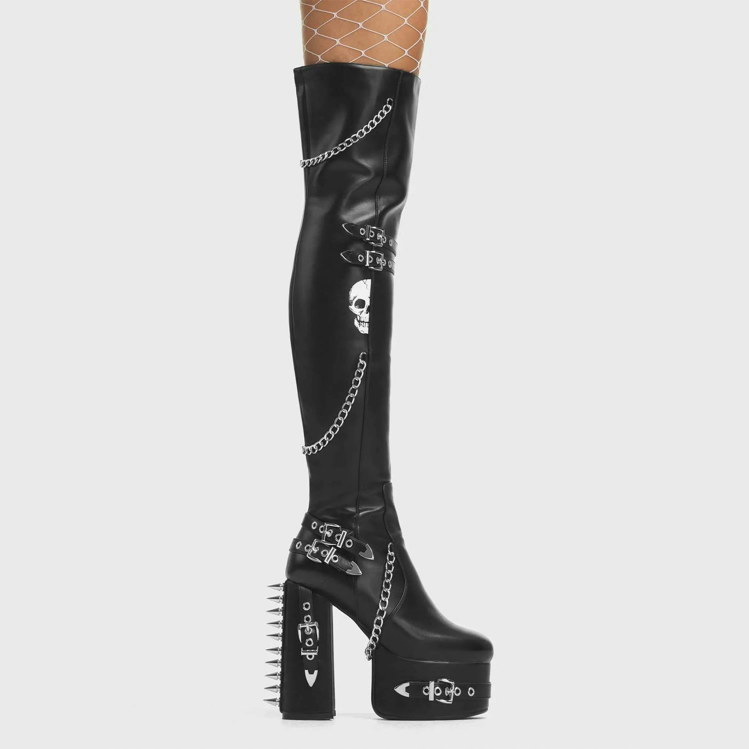 Lamoda Black Scream Thigh High Platform Boots Pu Chunky Gothic Style - Uk8