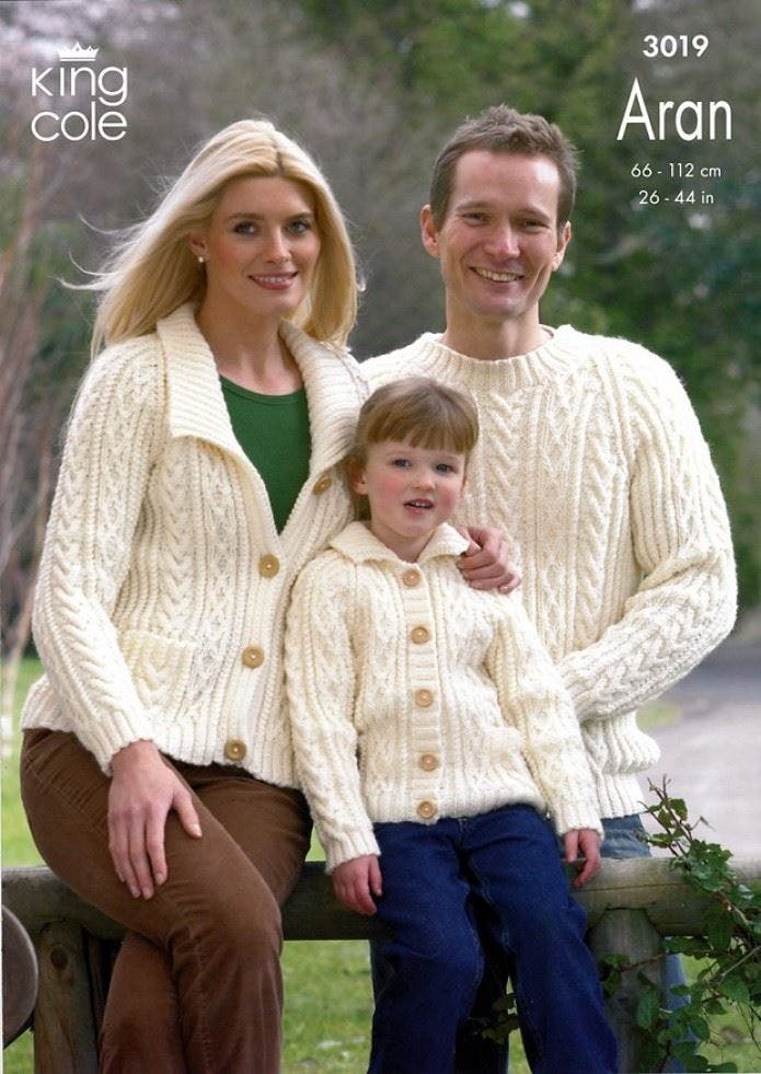 King Cole Aran Knitting Pattern - 3019 Family Aran Sweater & Cardigans - Image 6