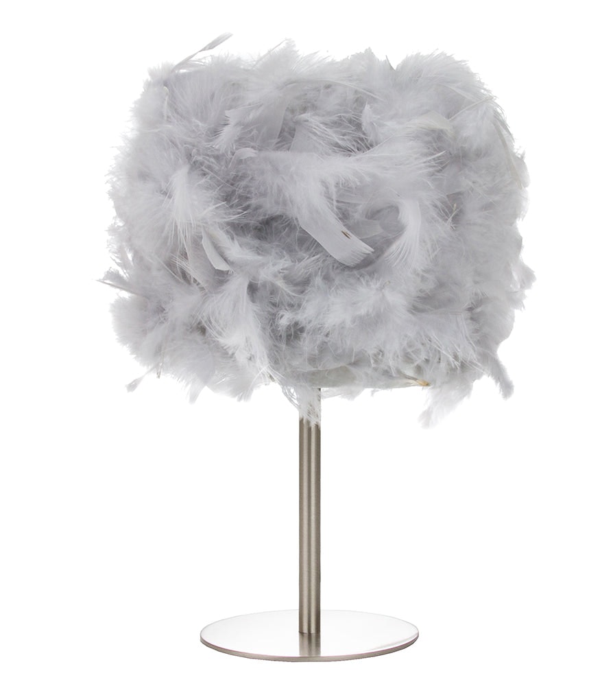 Rackhams Grey Modern And Chic Real Feather Table Lamp With Satin Nickel Base And Switch