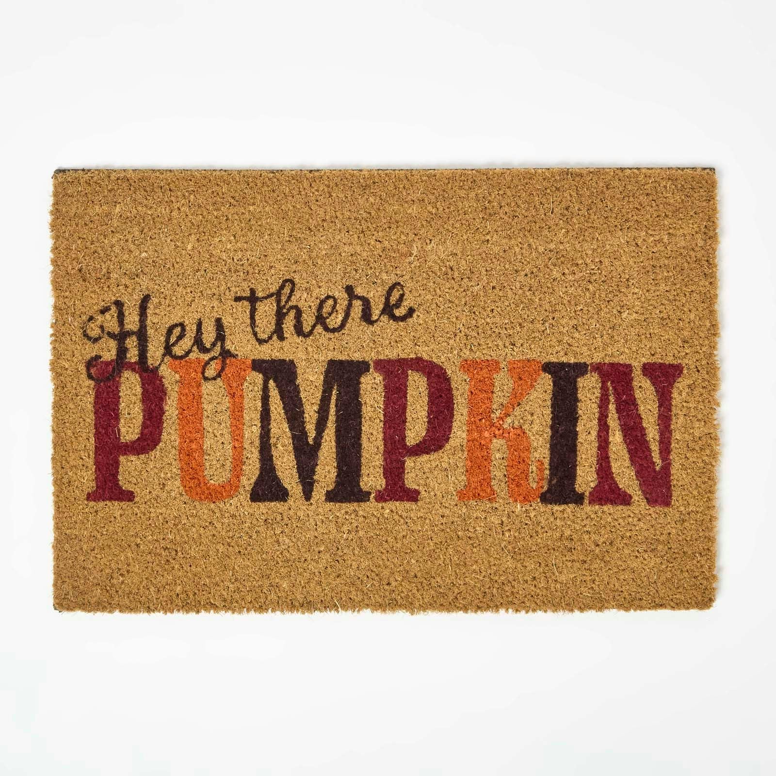 Homescapes Burgundy/Orange/Brown Hey There Pumpkin Non-Slip Coir Doormat, 40 X 60 Cm