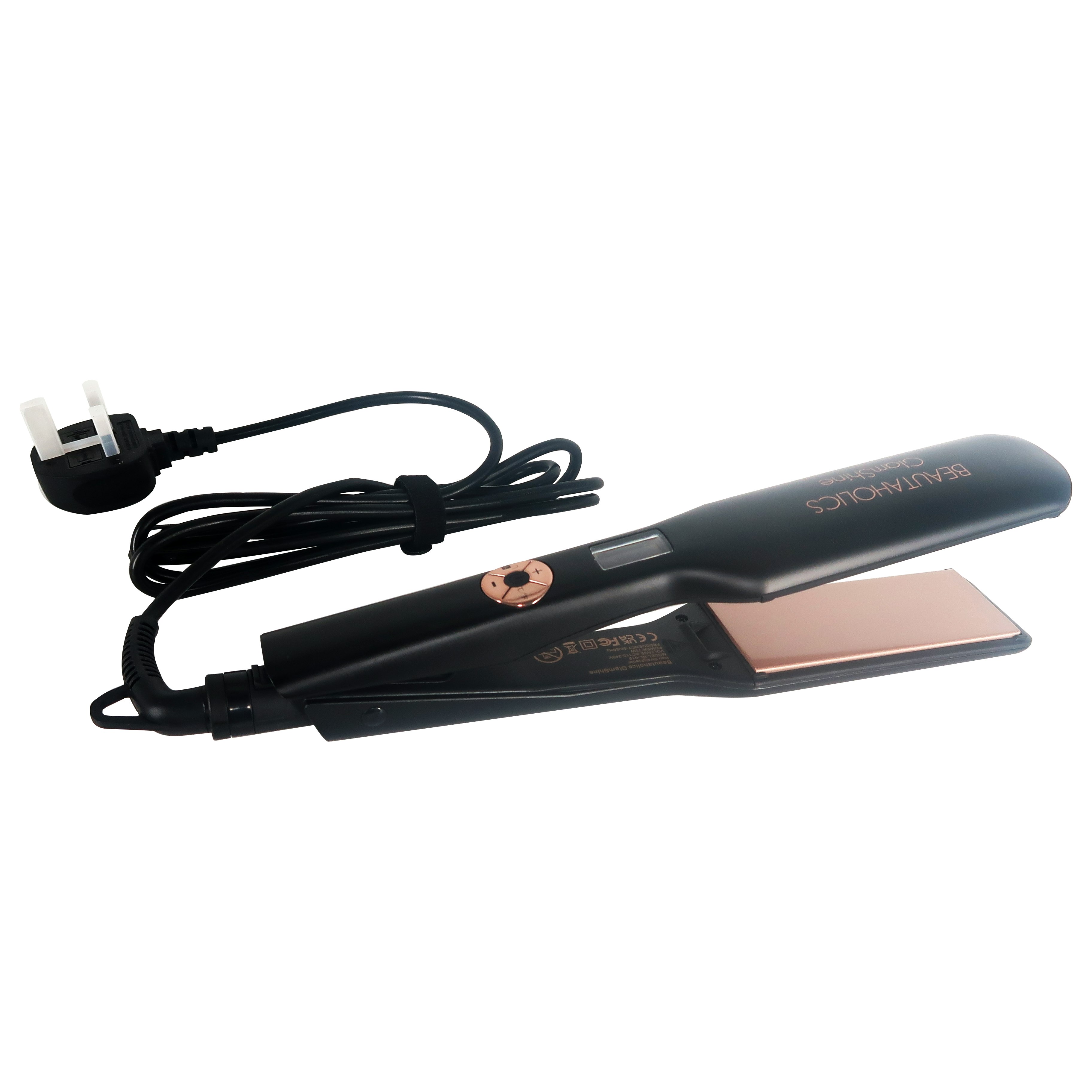 Beautaholics Black Glamshine Wide Plate Variable Heat Hair Straighteners - Matte