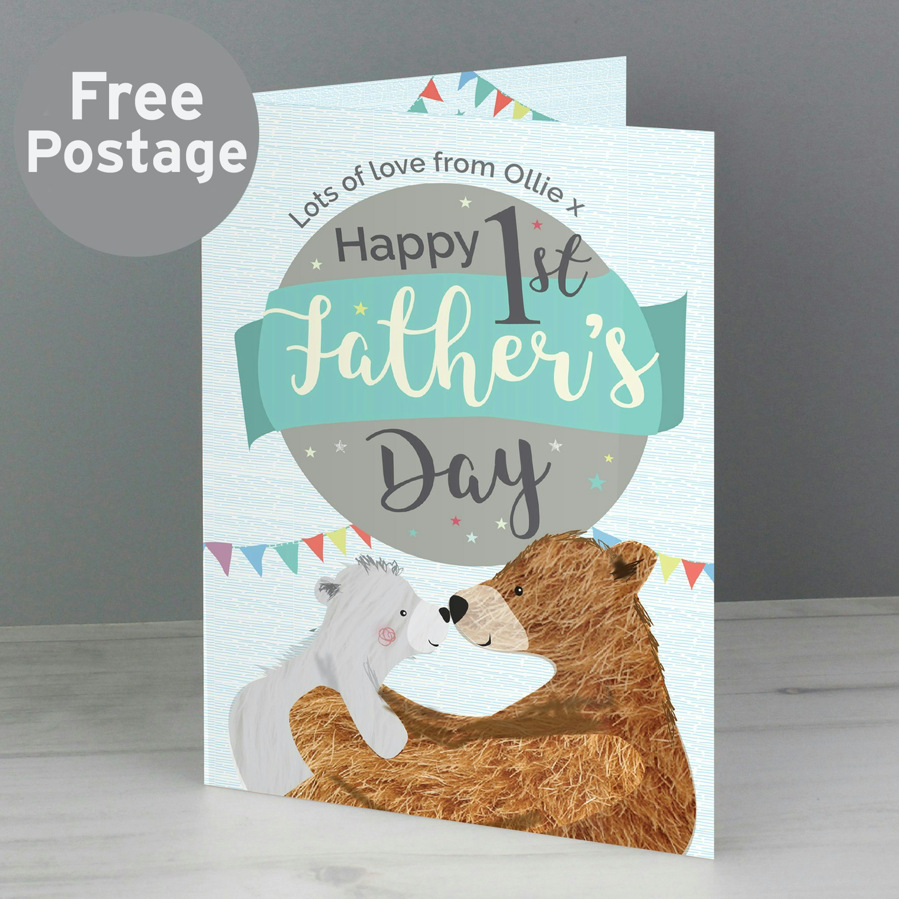 Personalised Memento Company Brown/White Personalised 1St Father's Day Daddy Bear Card