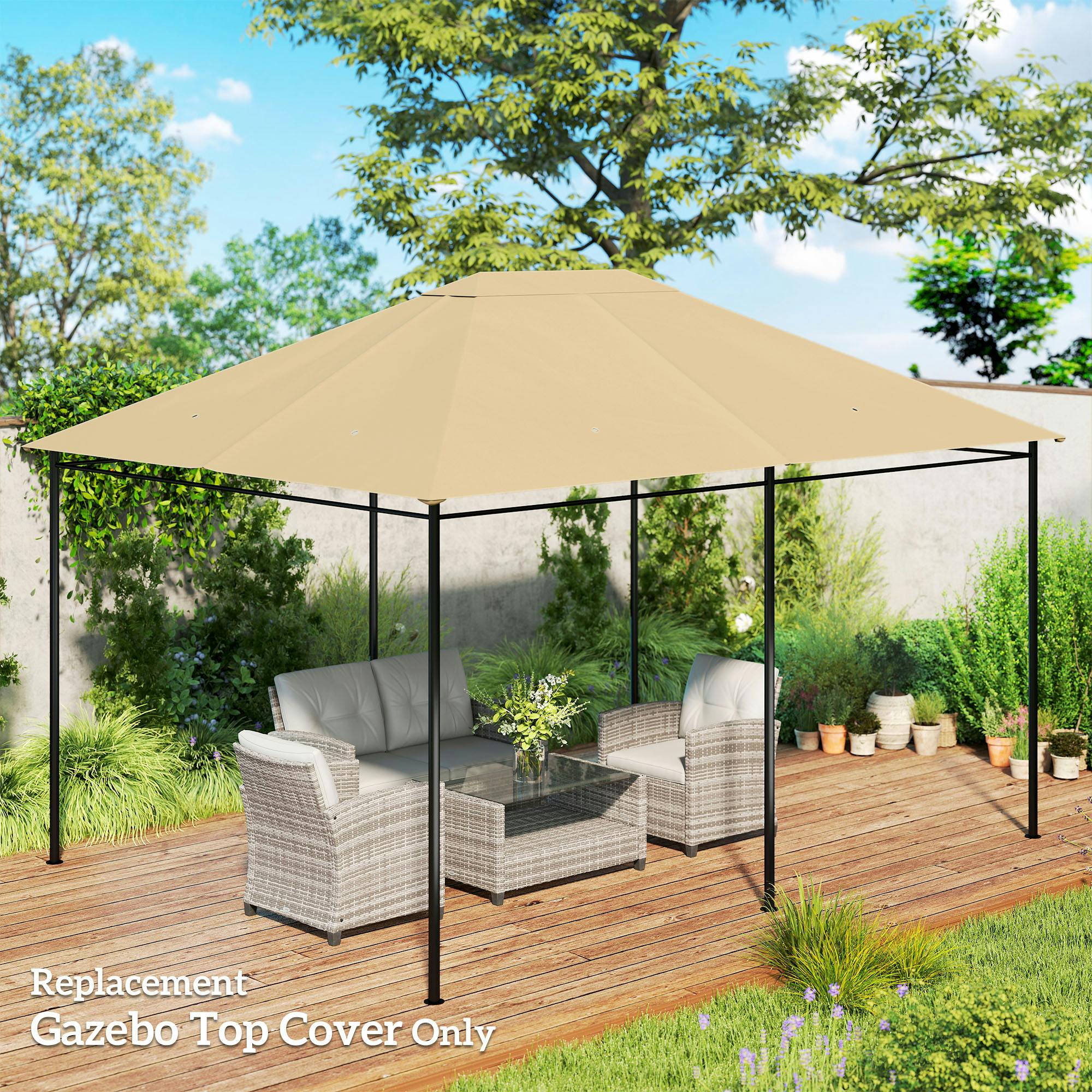 Rackhams 3 X 4M Gazebo Canopy Replacement Gazebo Roof Cover, Khaki