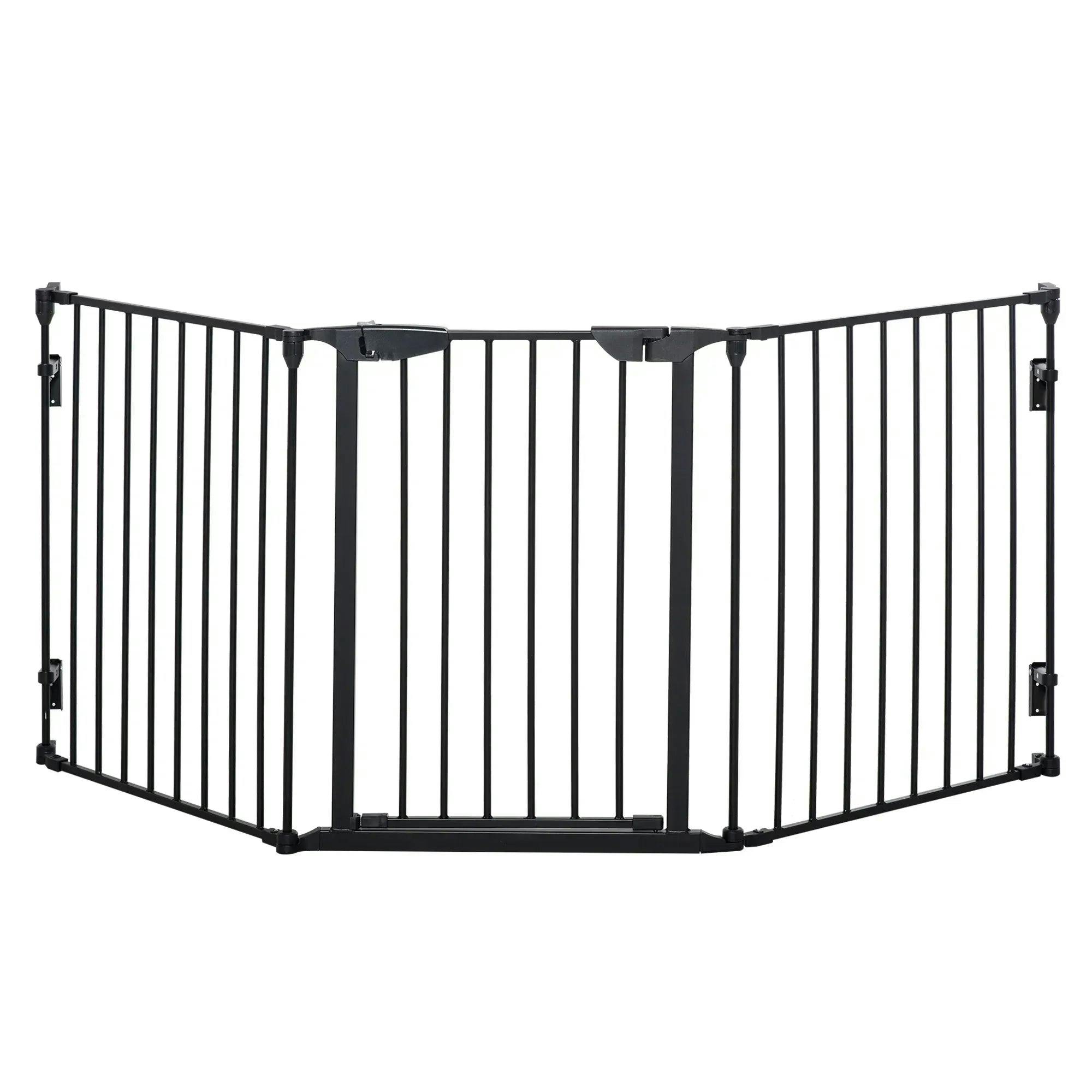 Pawhut Black Pet Safety Gate 3 Panels Playpen Metal Fence W/ Walk Through Door - Image 6