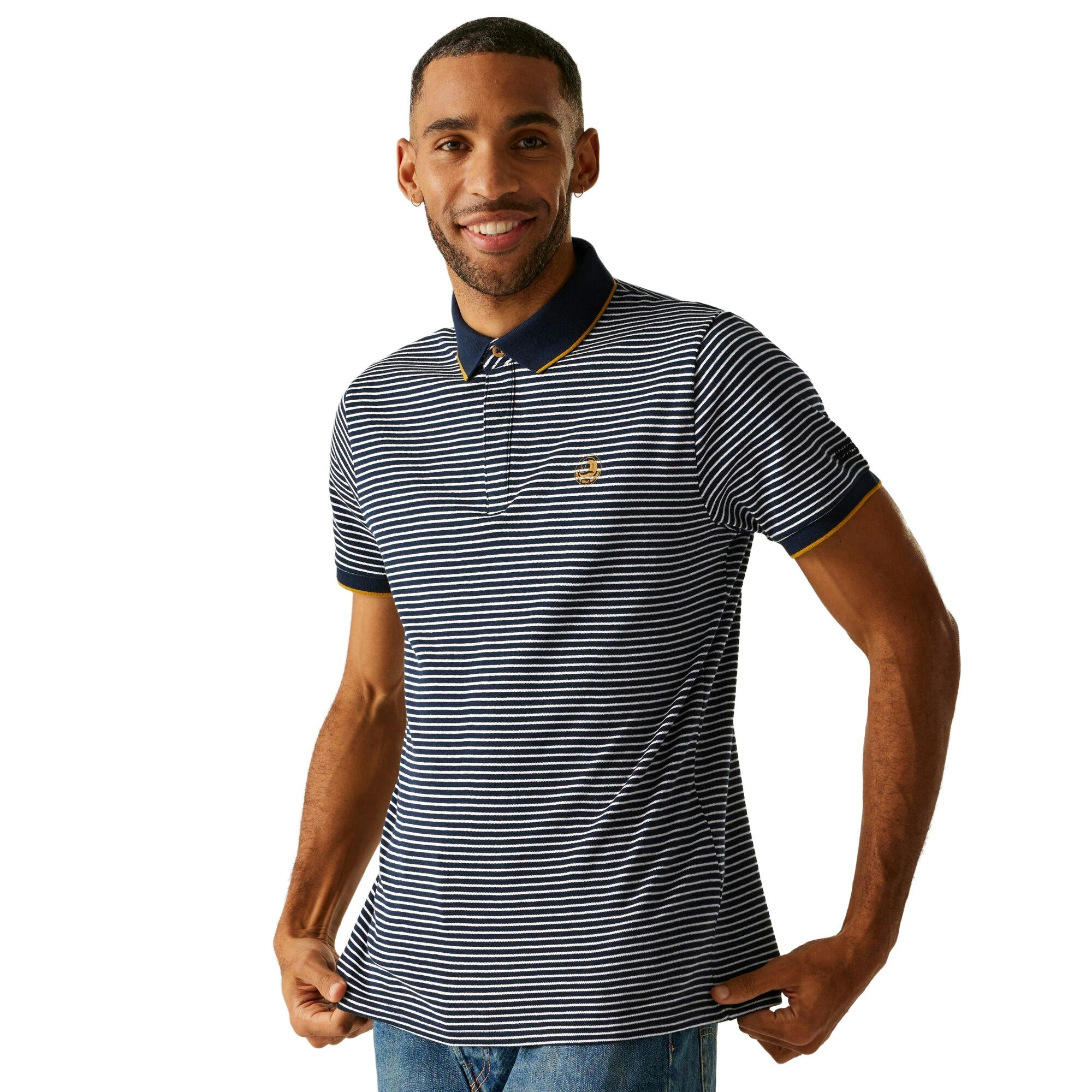 Regatta Men's White Tiver Striped Polo Shirt - Navy/Stone - Xxl - Navy/Stone - 100% Bci Cotton