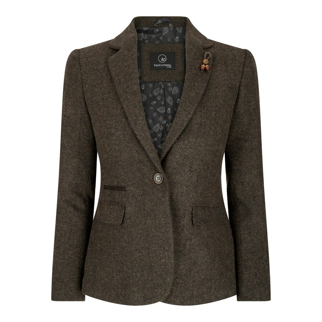 Truclothing Women's Brown Wsn04 Tweed Blazer Waistcoat & Trouser Classic Suit - Uk 18 - Blazer