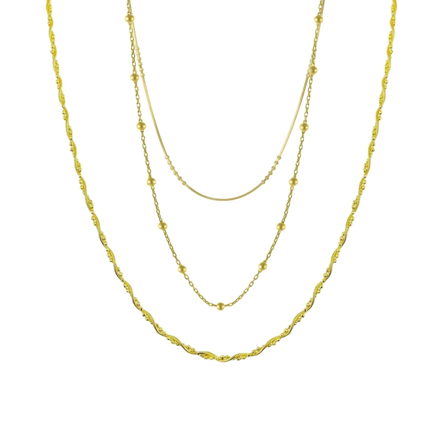 Spero London Silver/Gold Twisted And Beaded Chains Sterling Layering Necklace Set