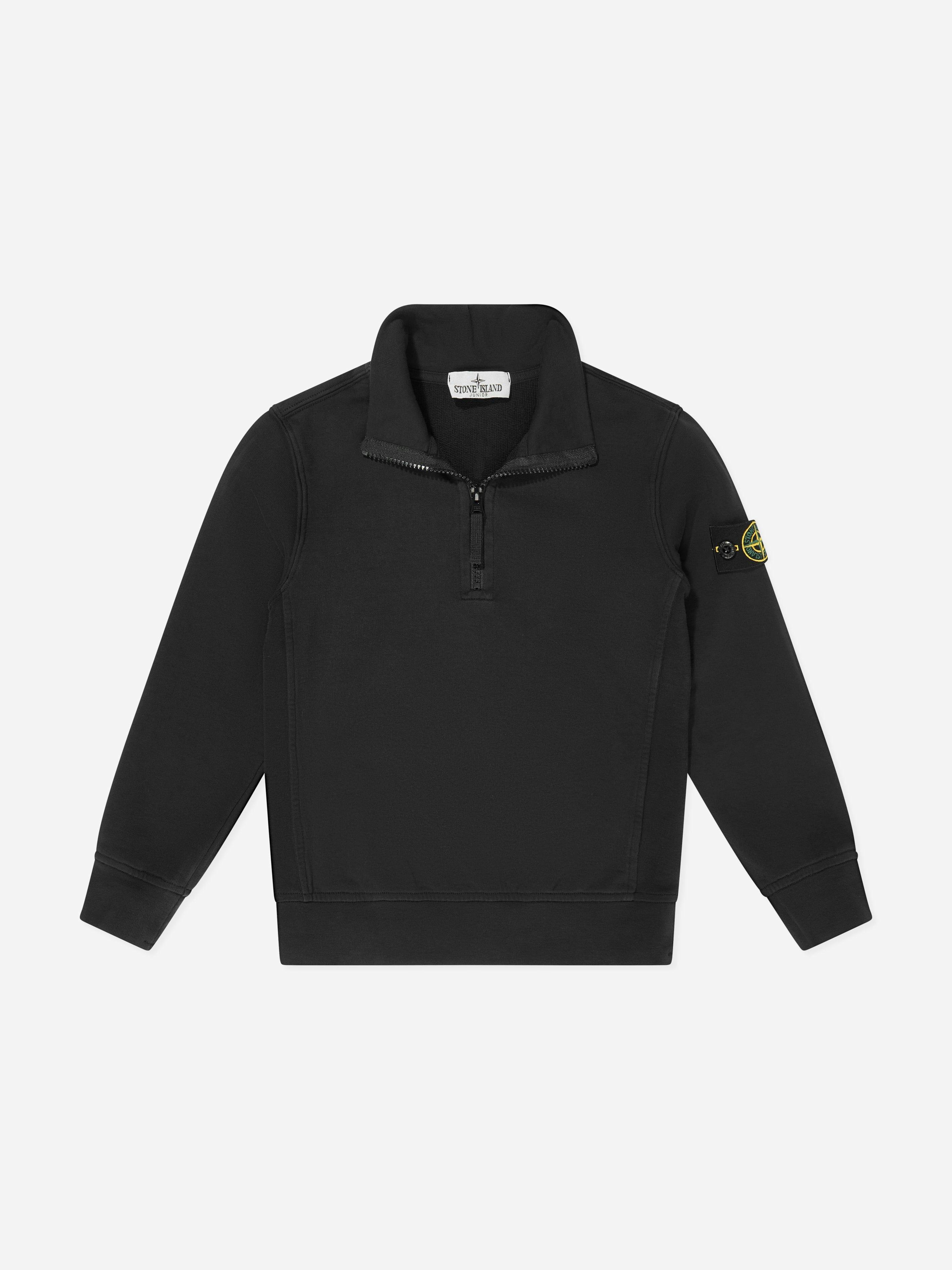 Stone Island Boys Black Junior Half Zip Sweatshirt In - 6 Yrs
