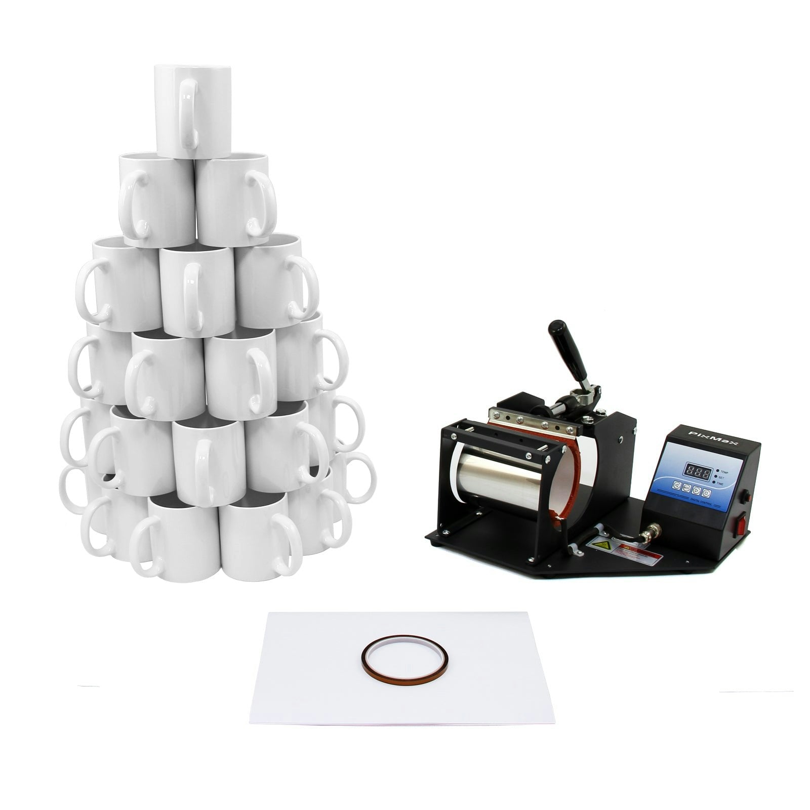 Pixmax White Sublimation Mug Press & 72 Mugs