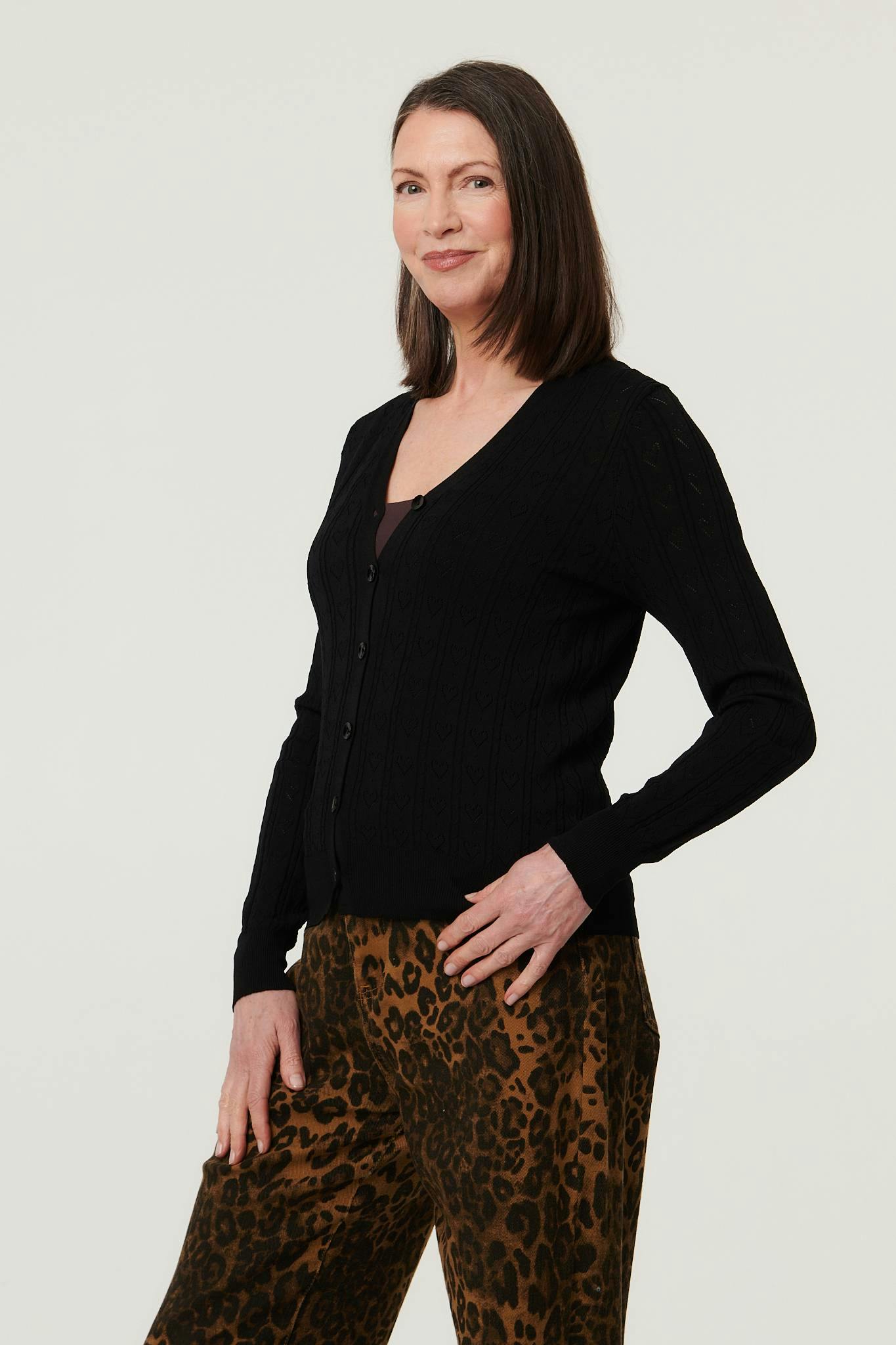 Izabel London Black Heart Textured Slim Long Sleeve Cardigan - 12