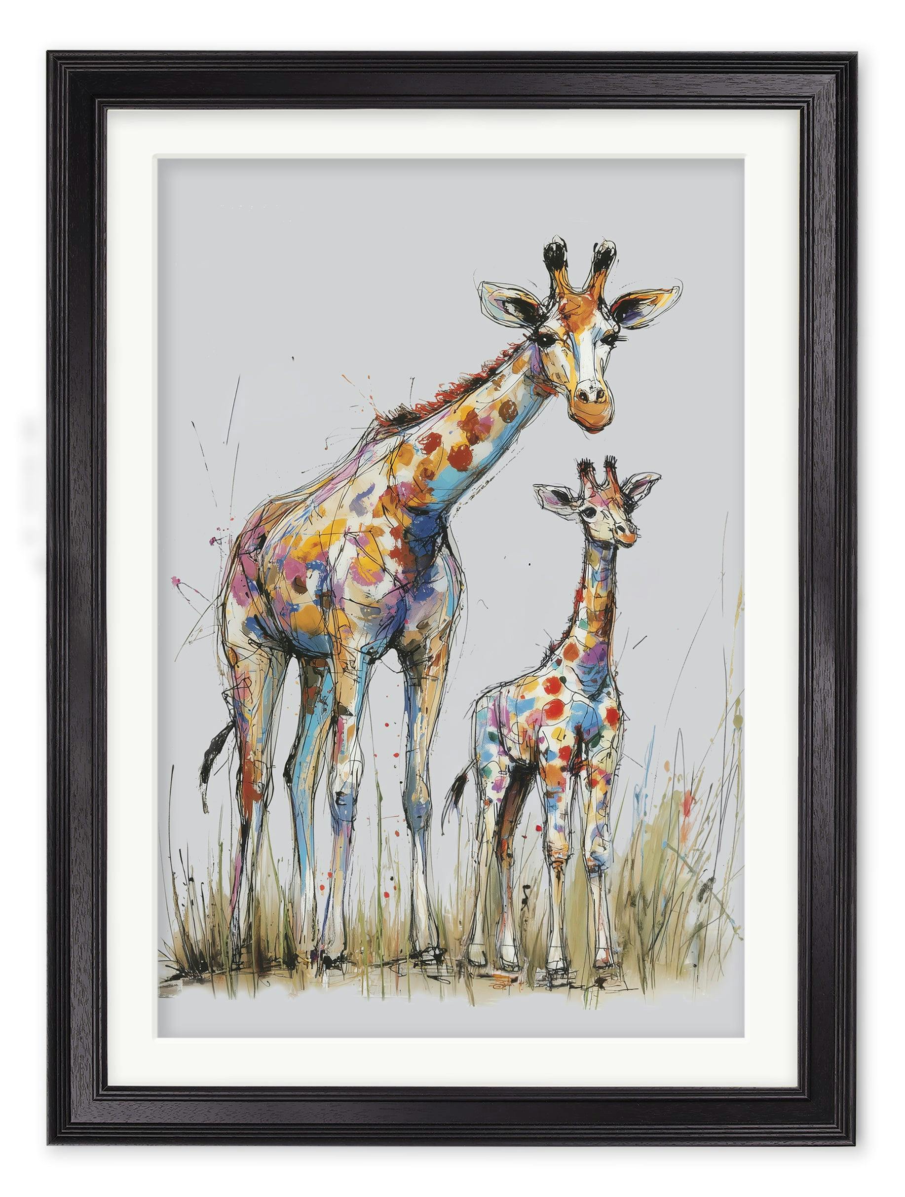 Rackhams Black Family Of Giraffes Cosy Sketch - Hurstwood Frame - 70 X 95Cm (A1)