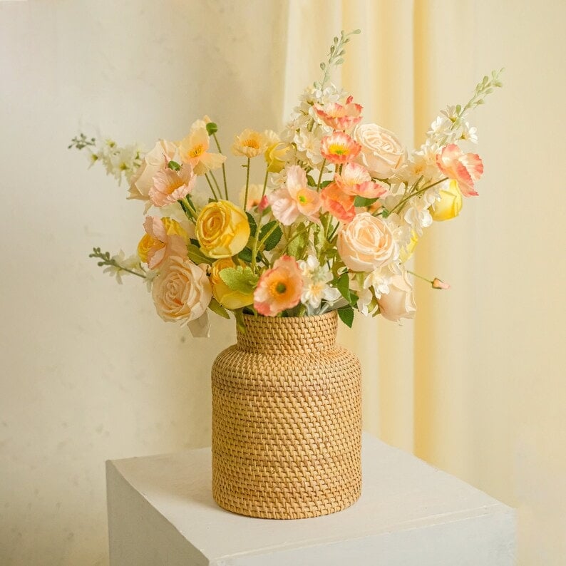 Rackhams White Wicker Woven Vase In 2 Colours - Natural