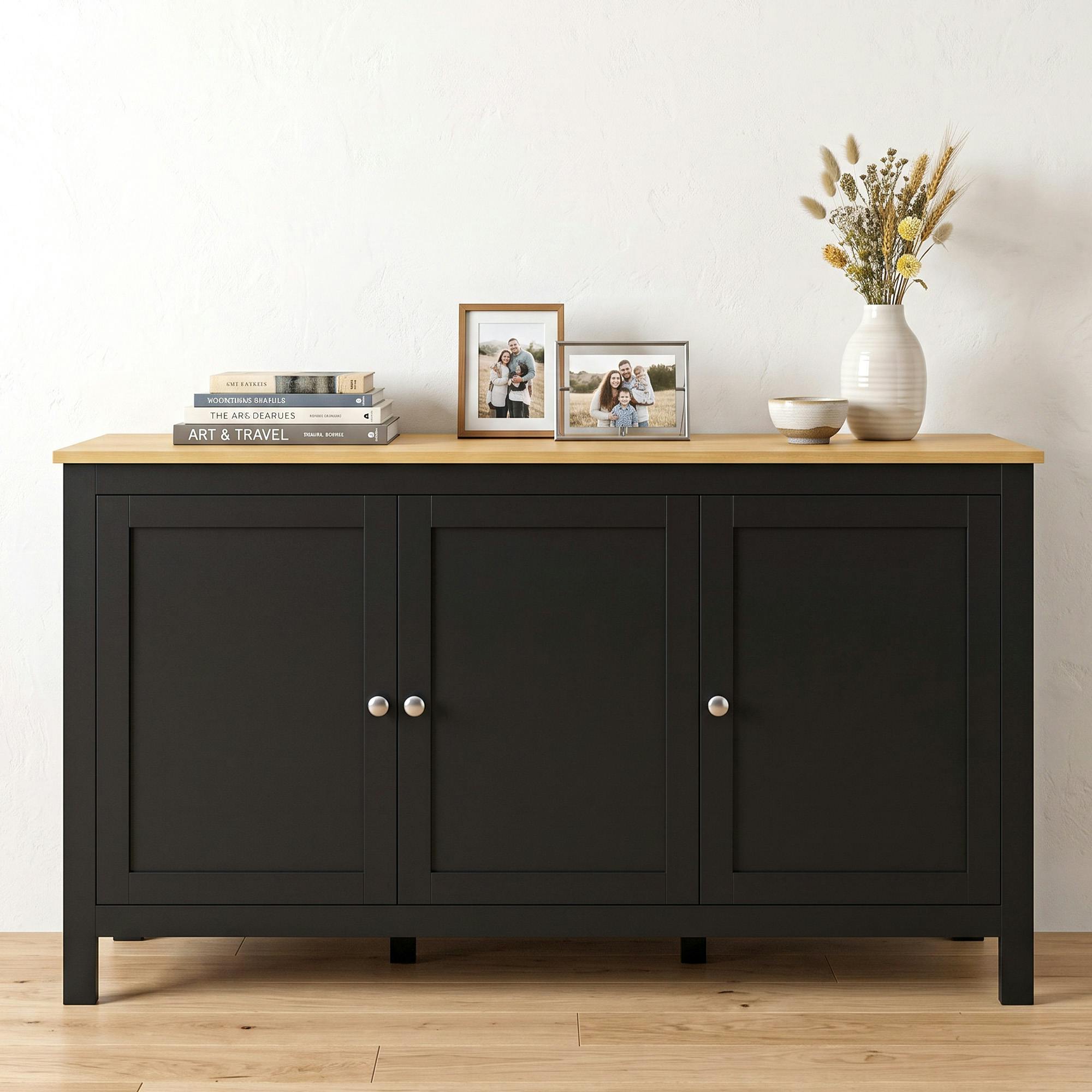 Rackhams Black Sideboard Buffet Storage Cabinet, Storage Cabinet With Doors,