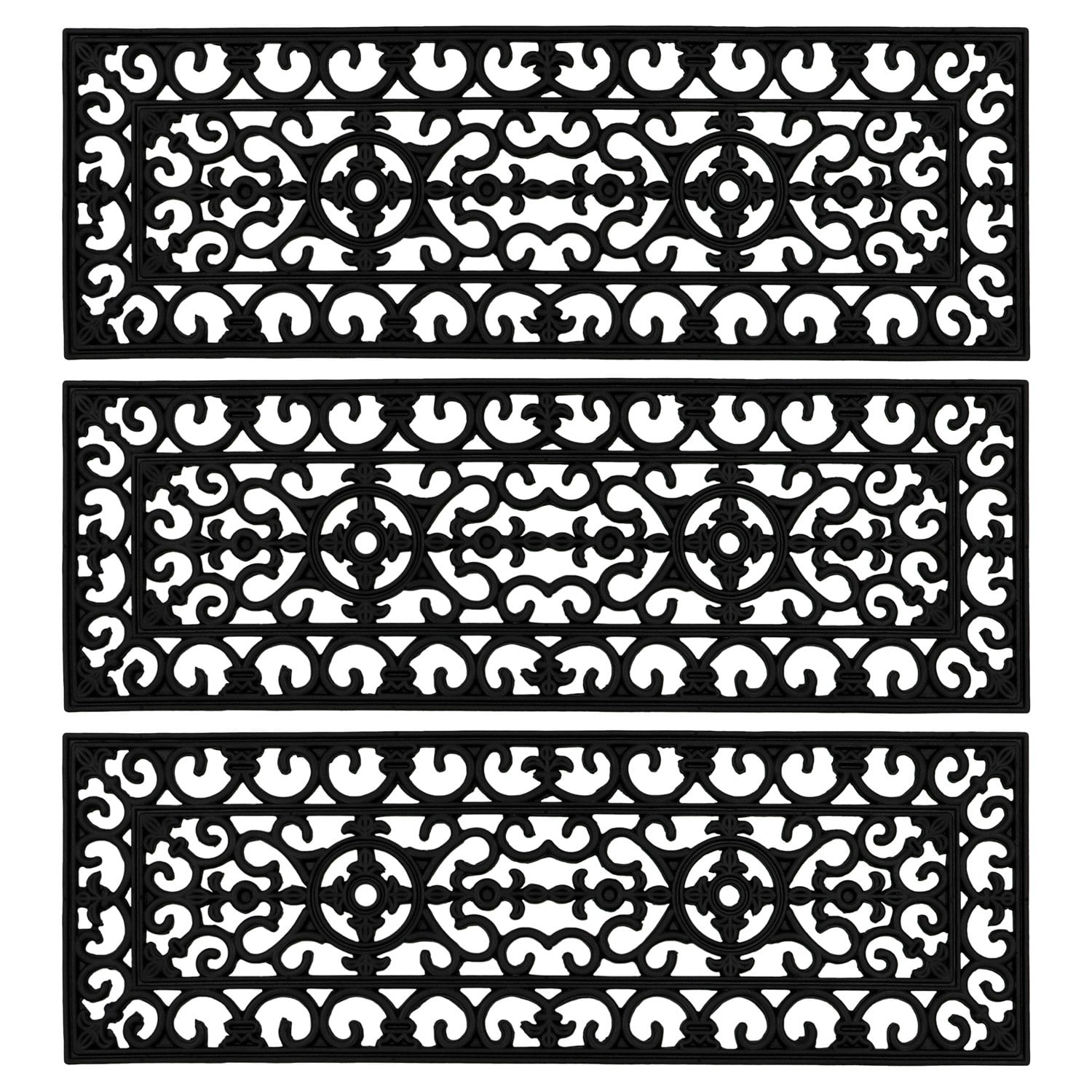 Jvl Black Lexi Wrought Iron Effect Rubber Step Mat, 25X75cm - Set Of 3