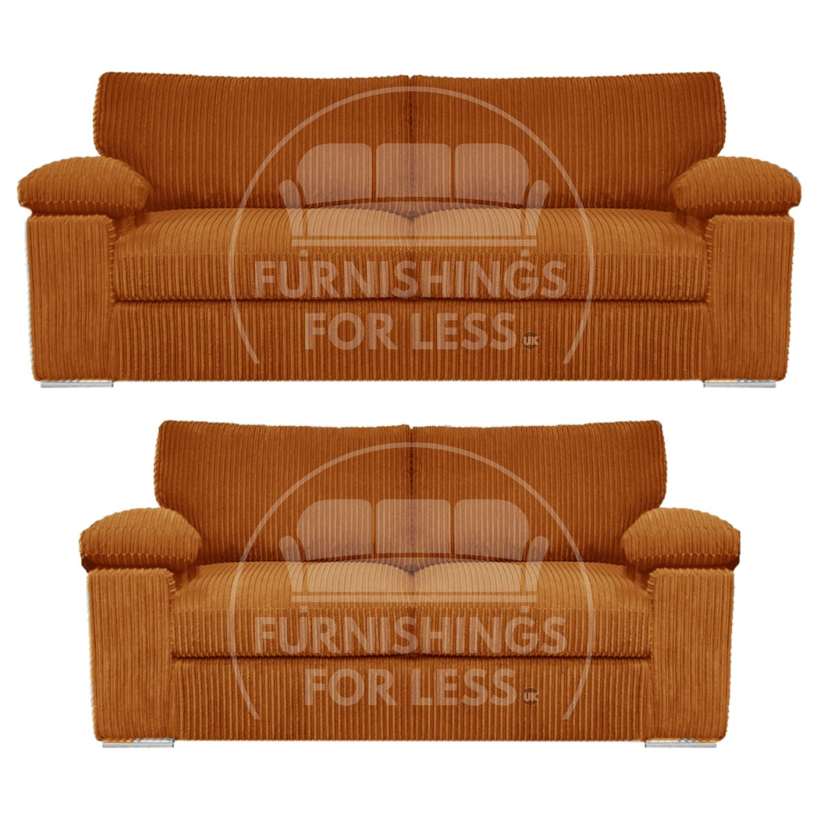 Rackhams Orange Delta Full Jumbo Cord 3 + 2 Seater Sofa Suite
