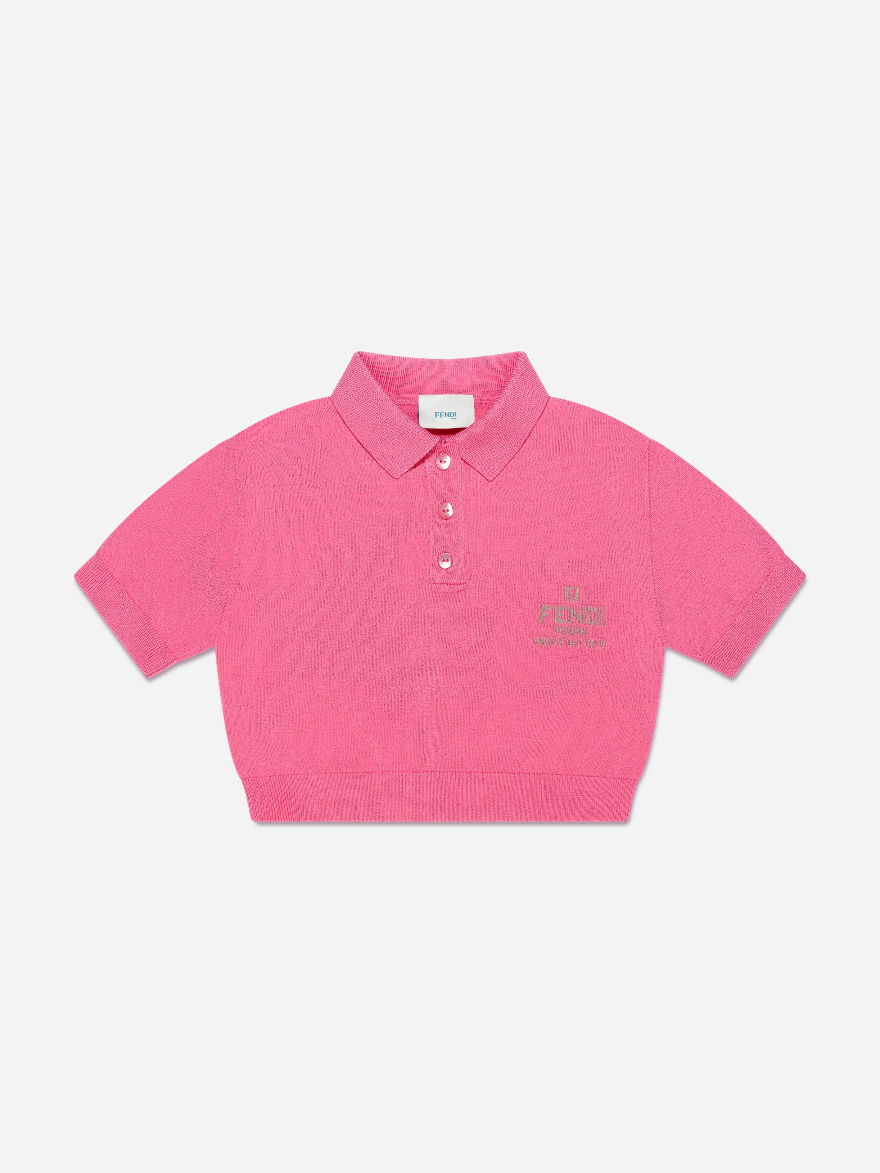 Fendi Kids Girls Pink Fendi Cropped Logo Polo Shirt In - 7 Yrs