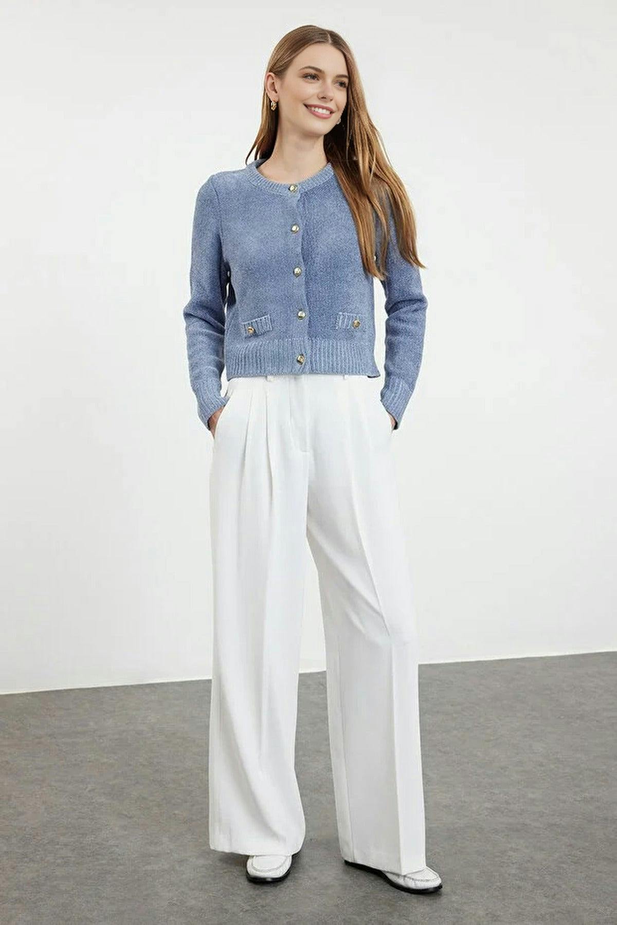 Wovcor Blue Knit Cardigan With Pocket Detail - S