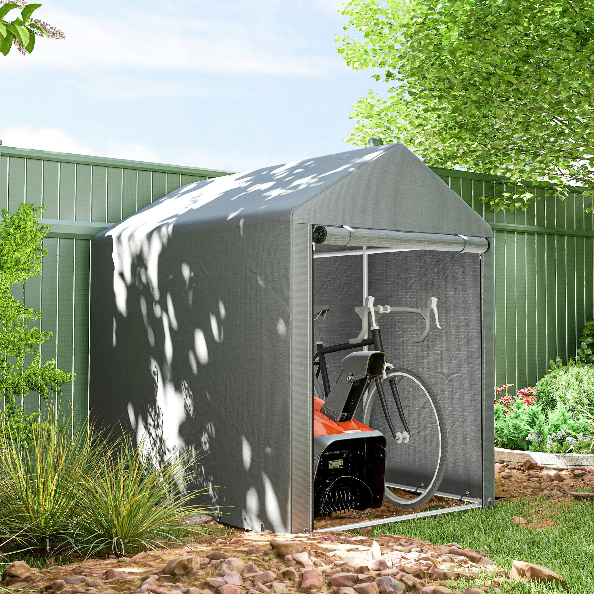 Outsunny 1.2 X 1.8M Portable Garden Shed For Motorbikes, Garden Tools, Bikes