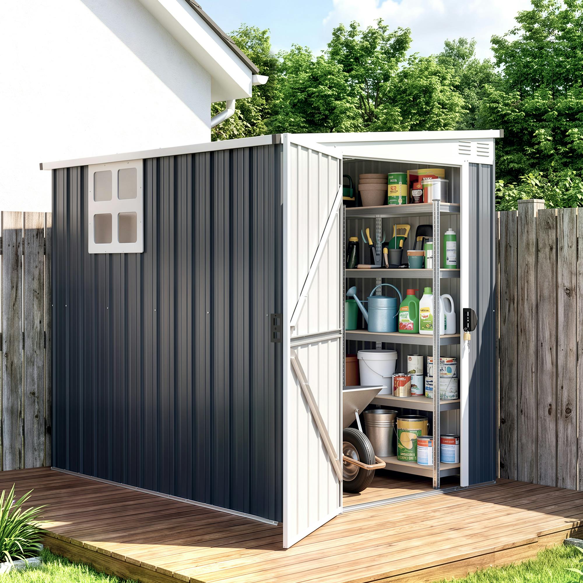 Rackhams Dark/Grey 4 X 6Ft Outdoor Garden Storage Shed With Window, - 4 X 6Ft