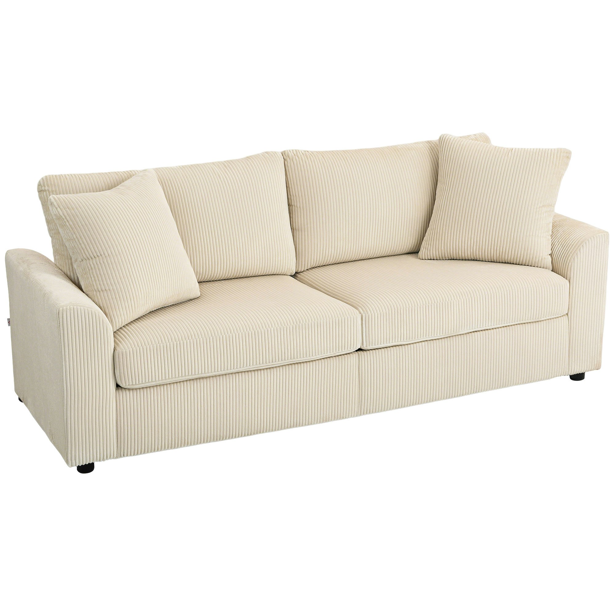 Rackhams Cream 212 Cm Upholstered Jumbo Cord Sofa Couch With Spring Cushion, Coffee