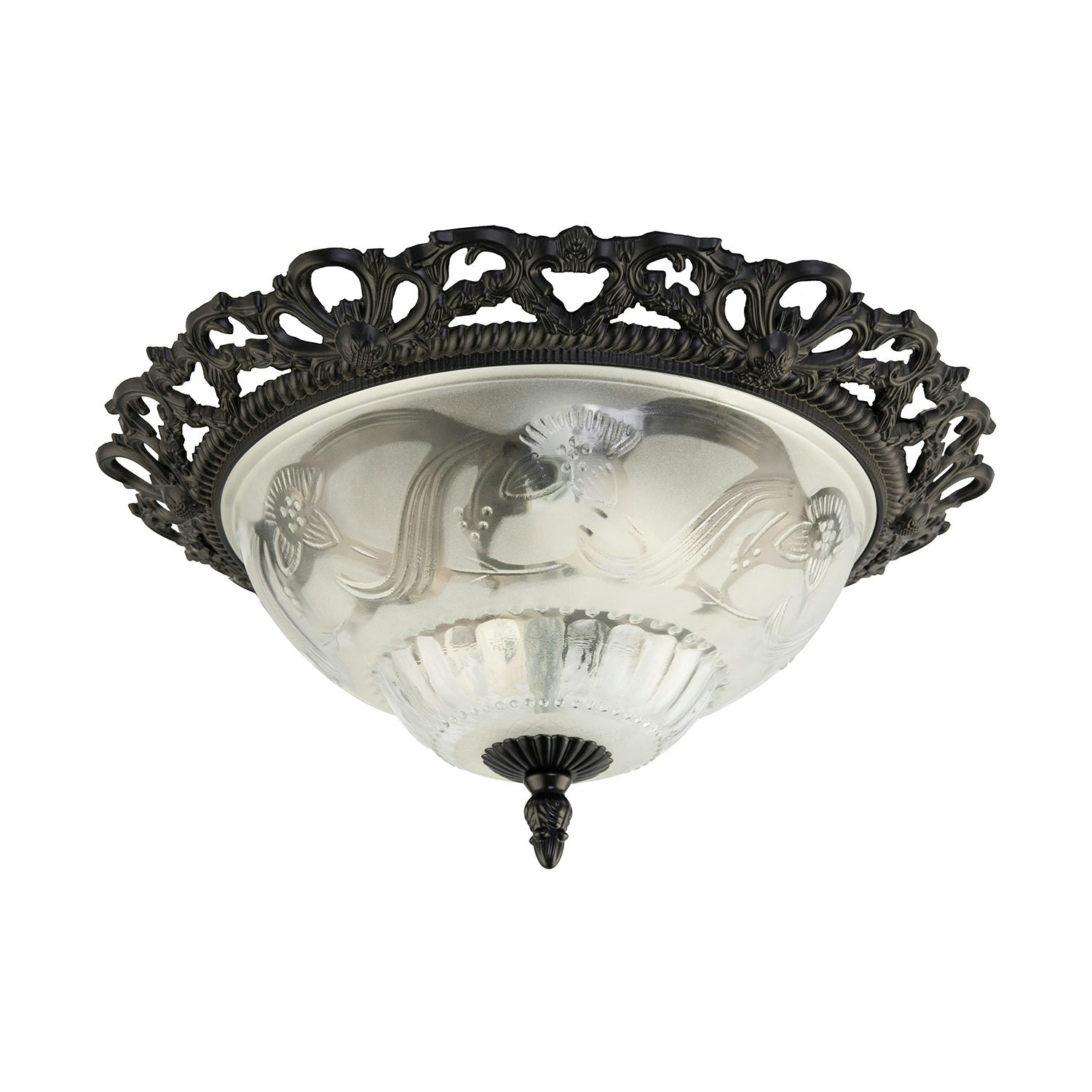 Happy Homewares Black/Light Traditional And Classic Matt And Frosted Floral Glass Flush Ceiling